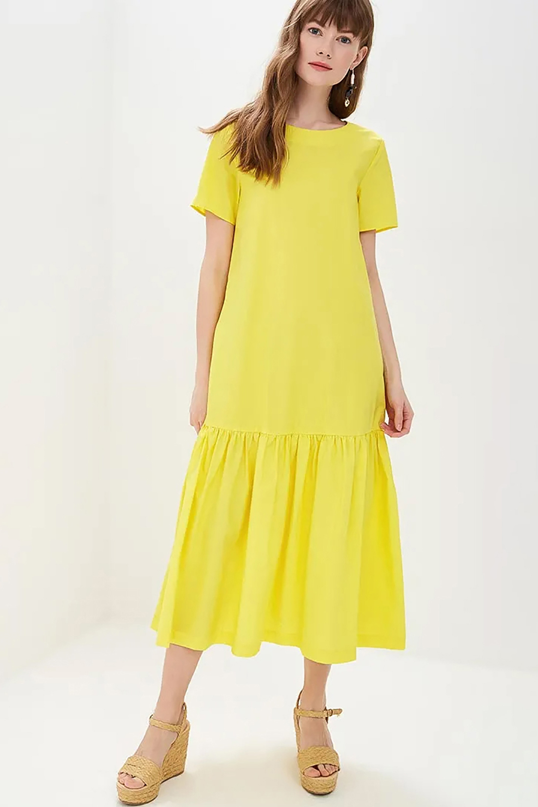 Платье-миди из хлопка (арт. baon B459054), размер XXL, цвет желтый Платье-миди из хлопка (арт. baon B459054) - фото 1