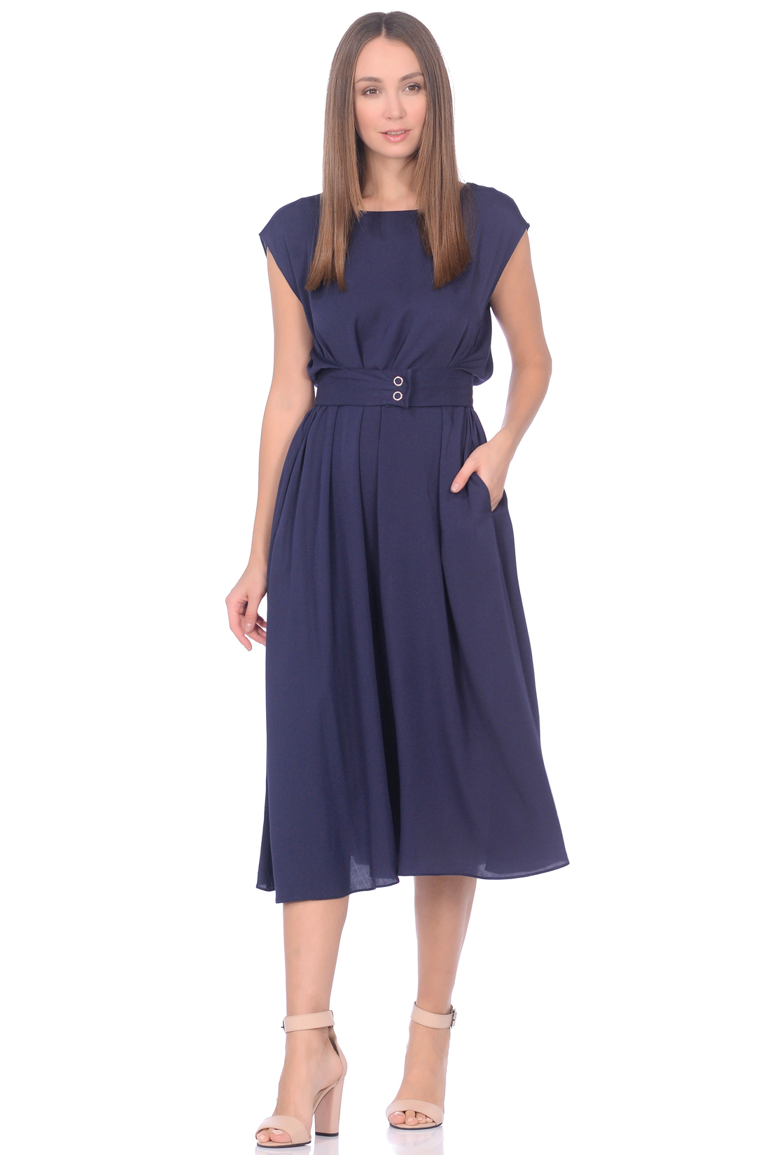 Платье с вшитым поясом (арт. baon B459066), размер L, цвет синий Платье с вшитым поясом (арт. baon B459066) - фото 1