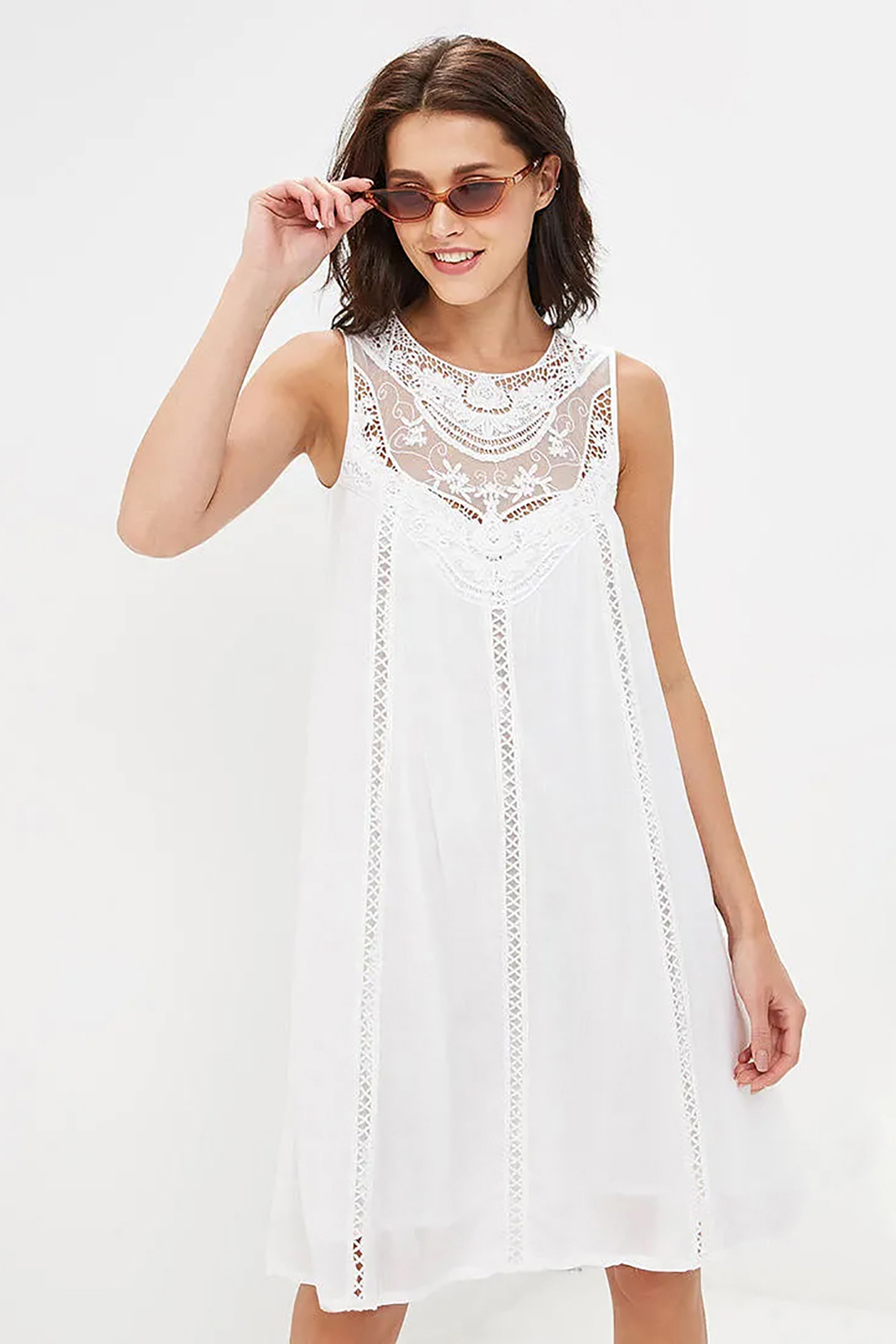 Платье с кружевной кокеткой (арт. baon B459069), размер L, цвет белый Платье с кружевной кокеткой (арт. baon B459069) - фото 3