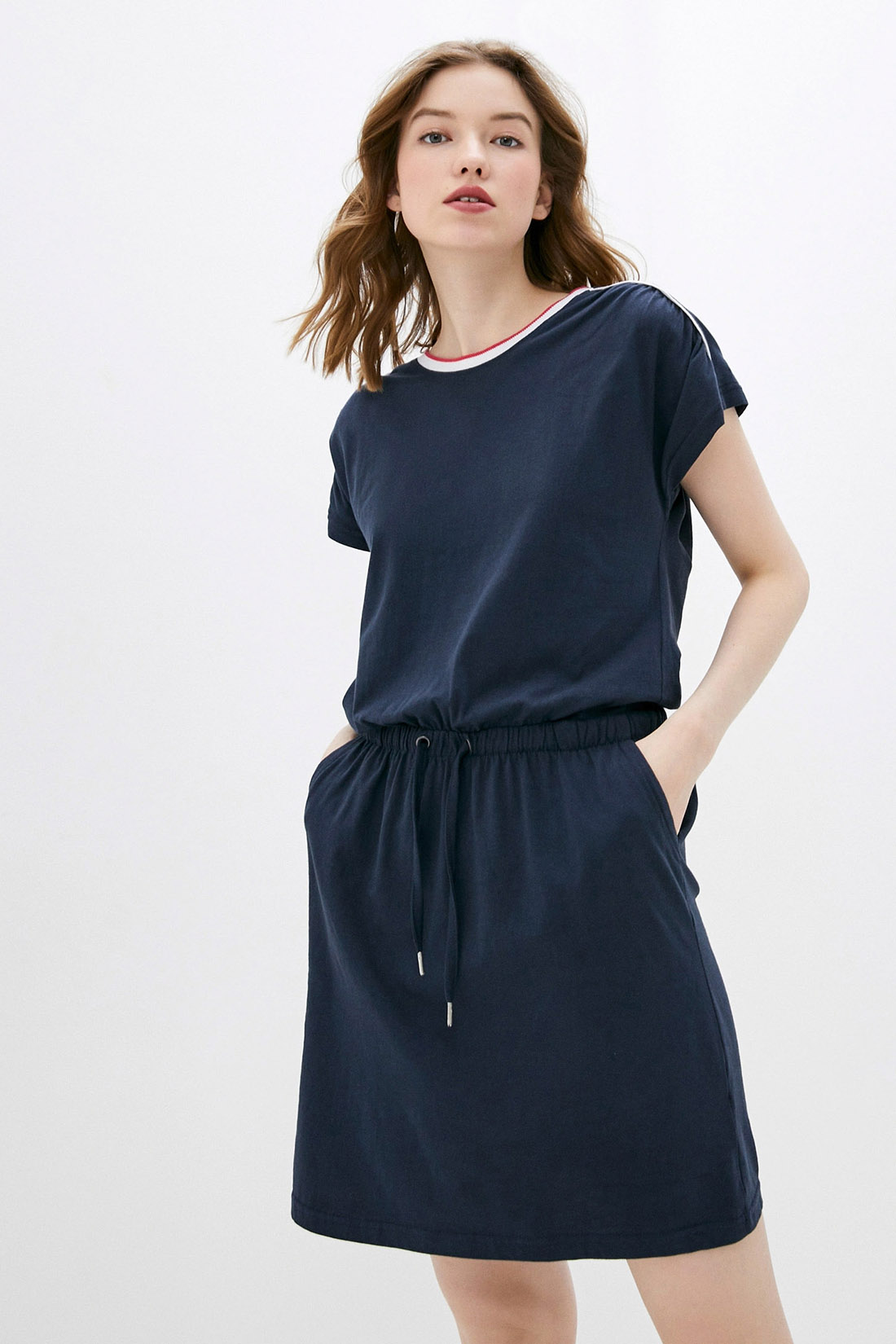Платье-футболка с кулиской (арт. baon B459097), размер S, цвет синий Платье-футболка с кулиской (арт. baon B459097) - фото 4
