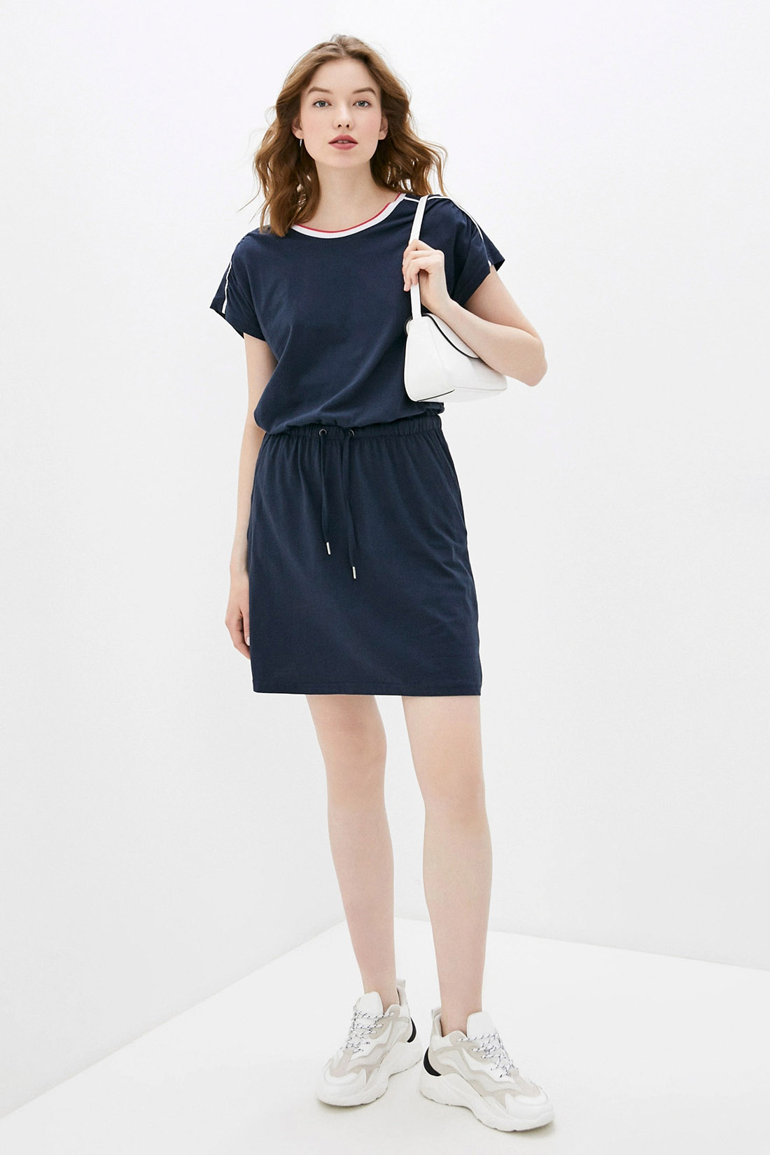 Платье-футболка с кулиской (арт. baon B459097), размер S, цвет синий Платье-футболка с кулиской (арт. baon B459097) - фото 1