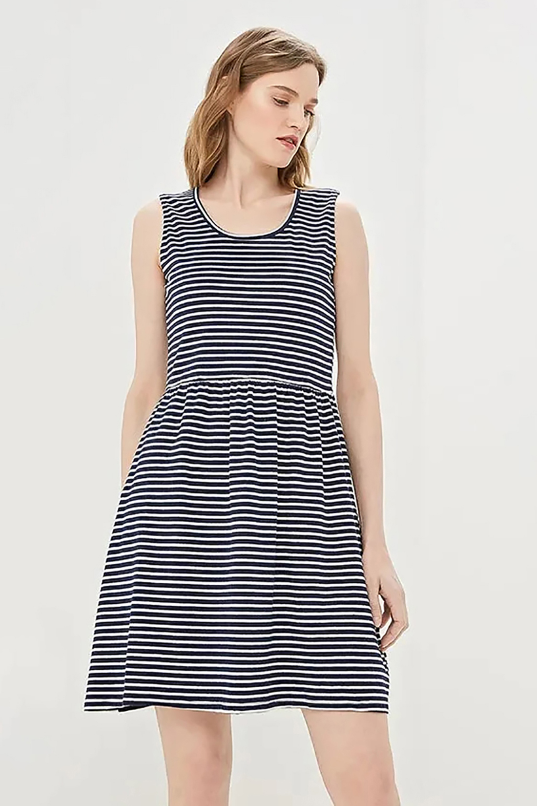 Платье в тонкую полоску (арт. baon B459099), размер L, цвет dark navy striped#синий Платье в тонкую полоску (арт. baon B459099) - фото 3
