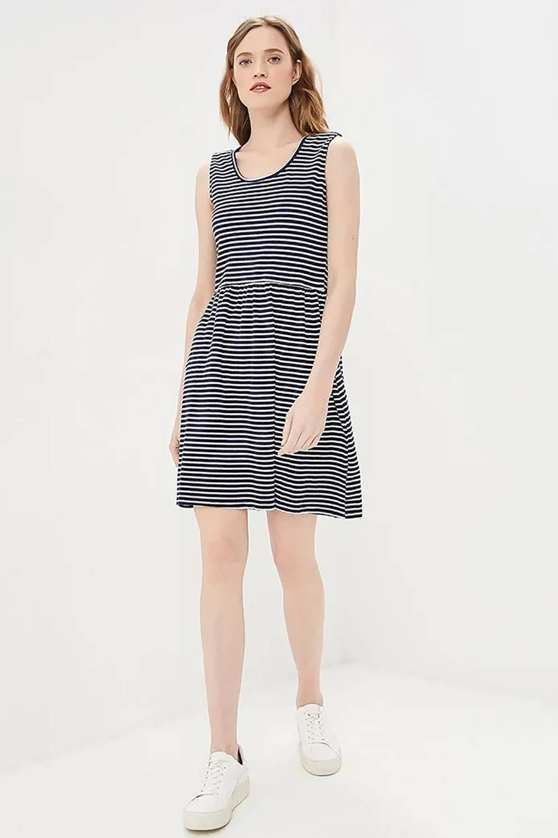 Платье в тонкую полоску (арт. baon B459099), размер L, цвет dark navy striped#синий Платье в тонкую полоску (арт. baon B459099) - фото 1