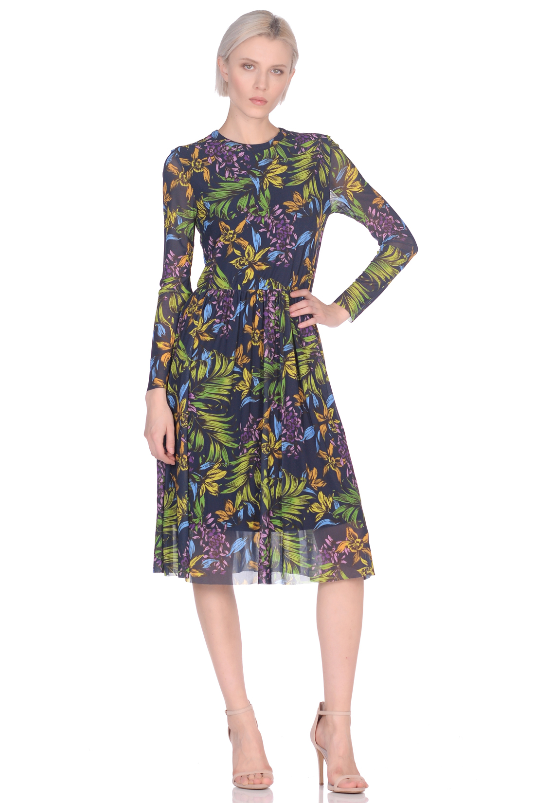 Платье из трикотажной сетки (арт. baon B459100), размер XS, цвет dark navy printed#синий Платье из трикотажной сетки (арт. baon B459100) - фото 5