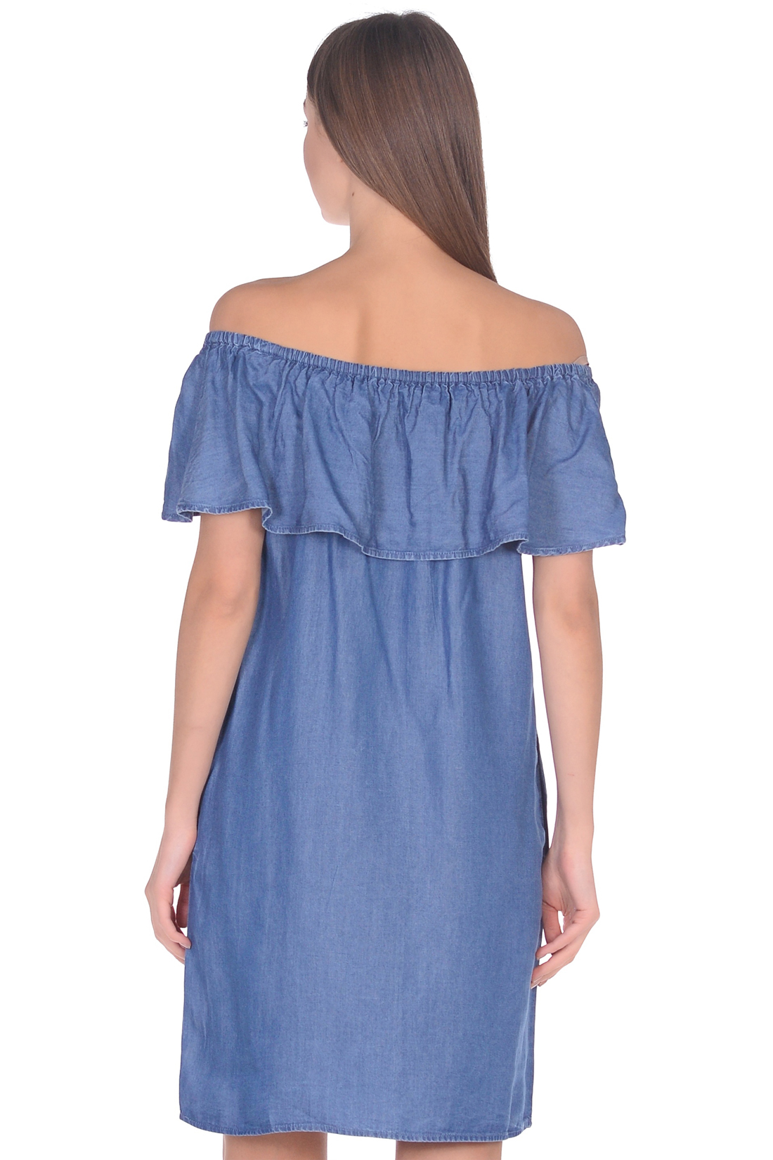 Платье с воланом из денима-шамбри (арт. baon B459102), размер M, цвет blue denim#голубой Платье с воланом из денима-шамбри (арт. baon B459102) - фото 2