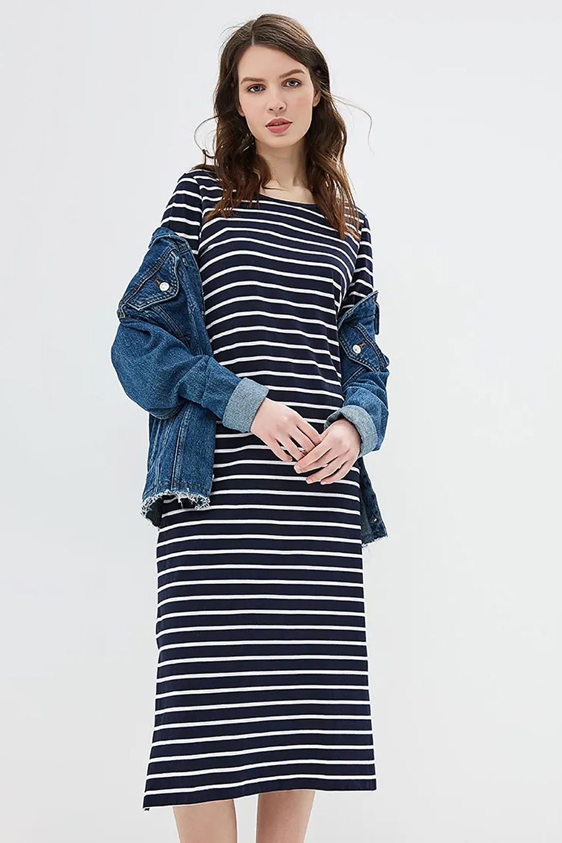 Миди-платье в полоску (арт. baon B459106), размер XS, цвет dark navy striped#синий Миди-платье в полоску (арт. baon B459106) - фото 3