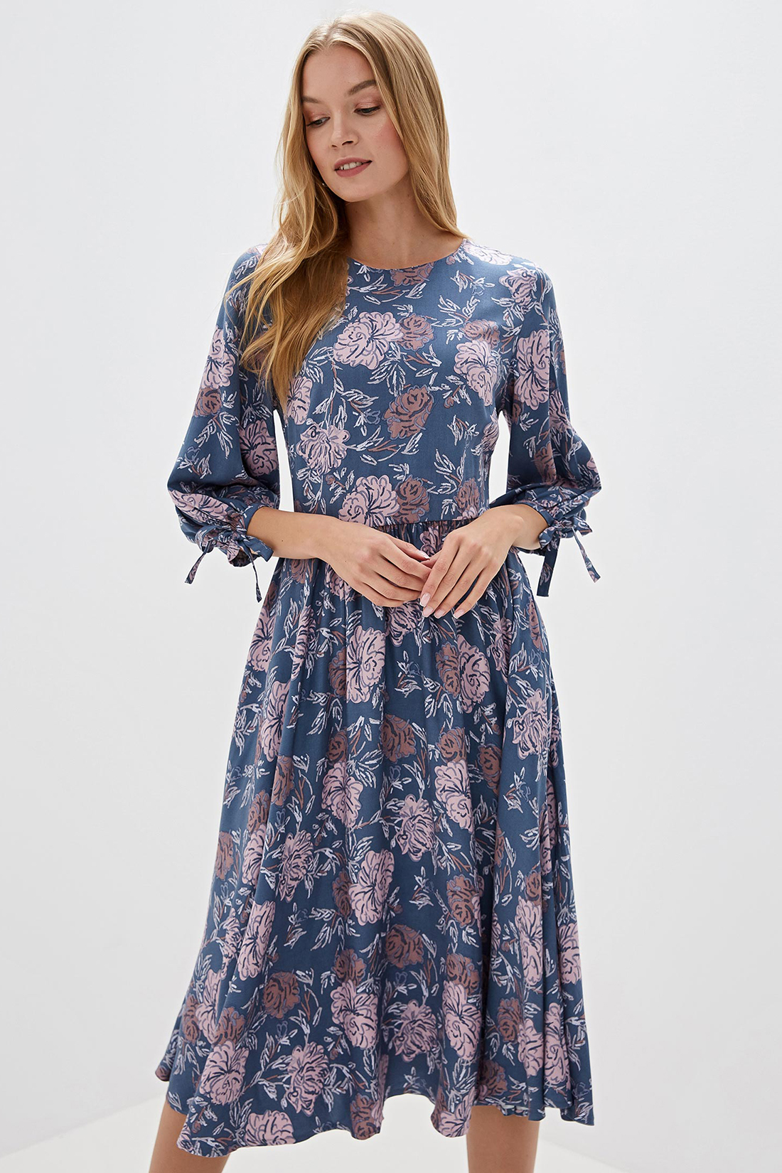 Платье с узором из роз (арт. baon B459509), размер S, цвет night shark printed#синий Платье с узором из роз (арт. baon B459509) - фото 3