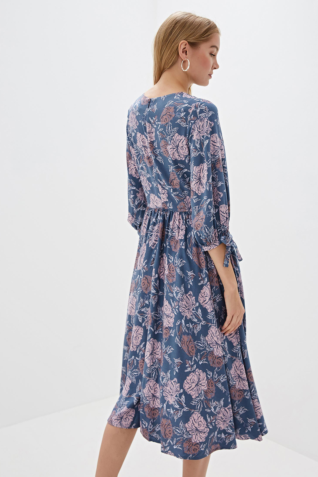 Платье с узором из роз (арт. baon B459509), размер S, цвет night shark printed#синий Платье с узором из роз (арт. baon B459509) - фото 2