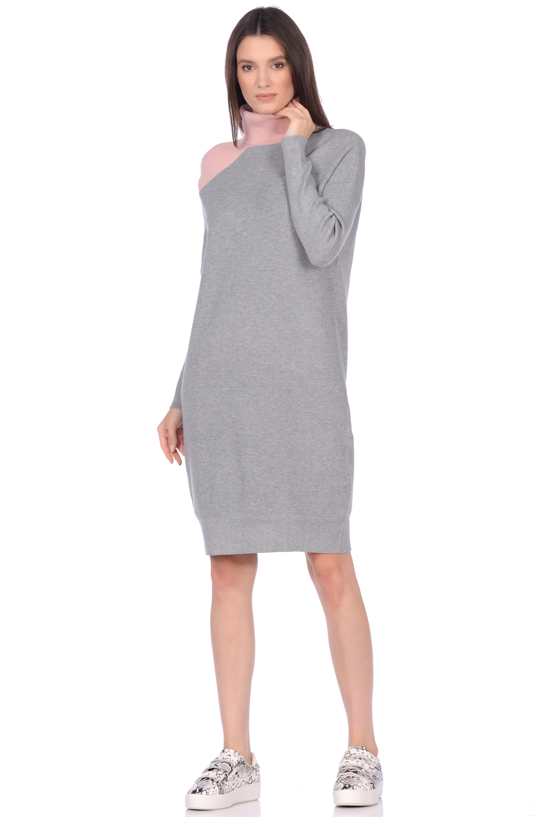 Платье-свитер в стиле color block (арт. baon B459530), размер M, цвет белый Платье-свитер в стиле color block (арт. baon B459530) - фото 1