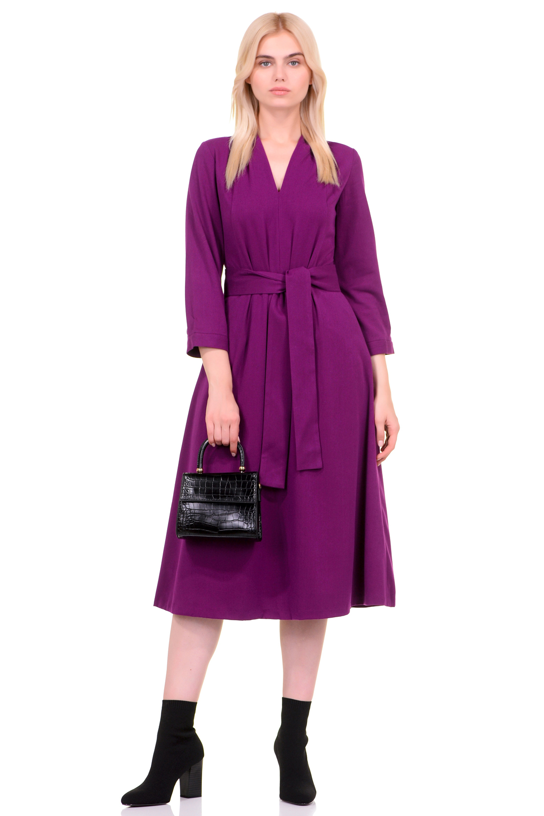 Платье с V-образным вырезом (арт. baon B459549), размер XS, цвет фиолетовый Платье с V-образным вырезом (арт. baon B459549) - фото 1
