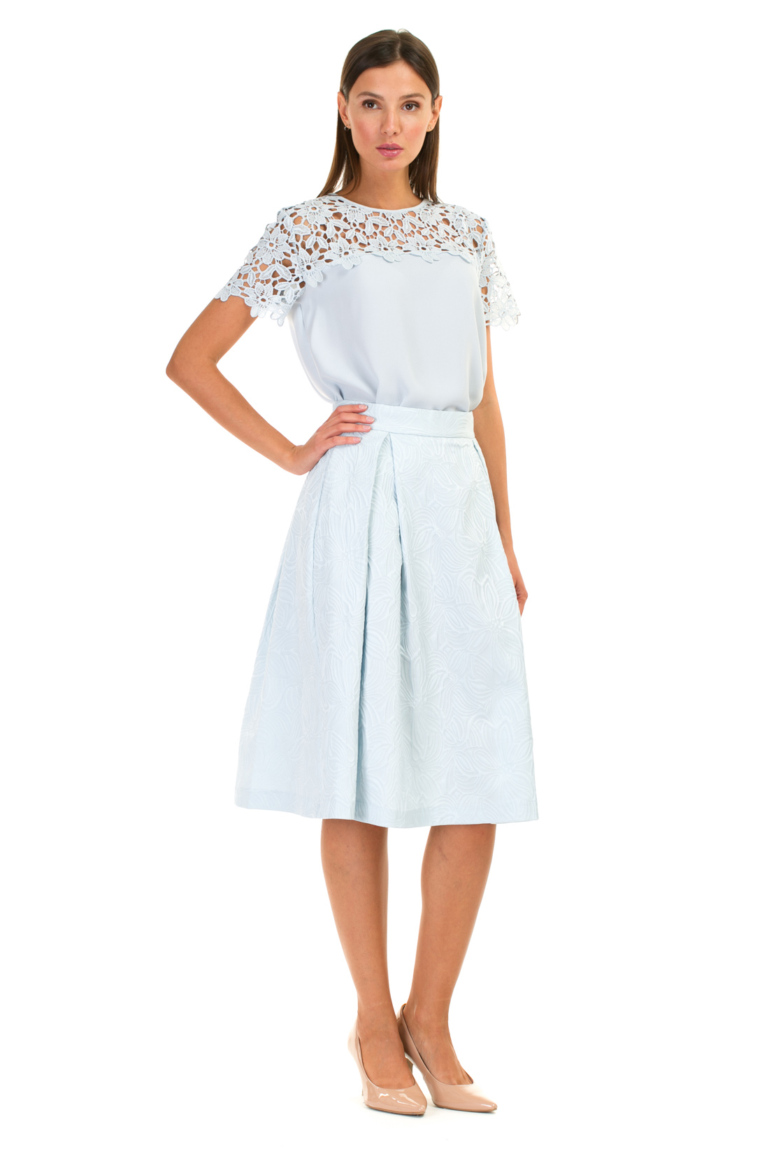 Пышная юбка из жаккардового материала (арт. baon B477027), размер M, цвет белый Пышная юбка из жаккардового материала (арт. baon B477027) - фото 1