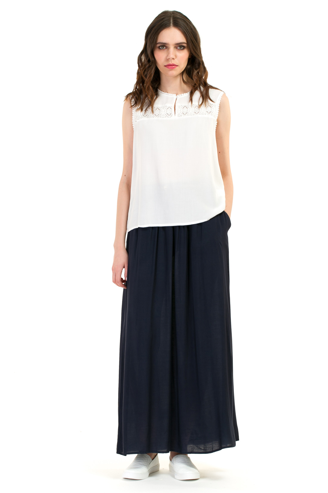 Длинная юбка с ремешком (арт. baon B477041), размер 3XL, цвет синий Длинная юбка с ремешком (арт. baon B477041) - фото 1