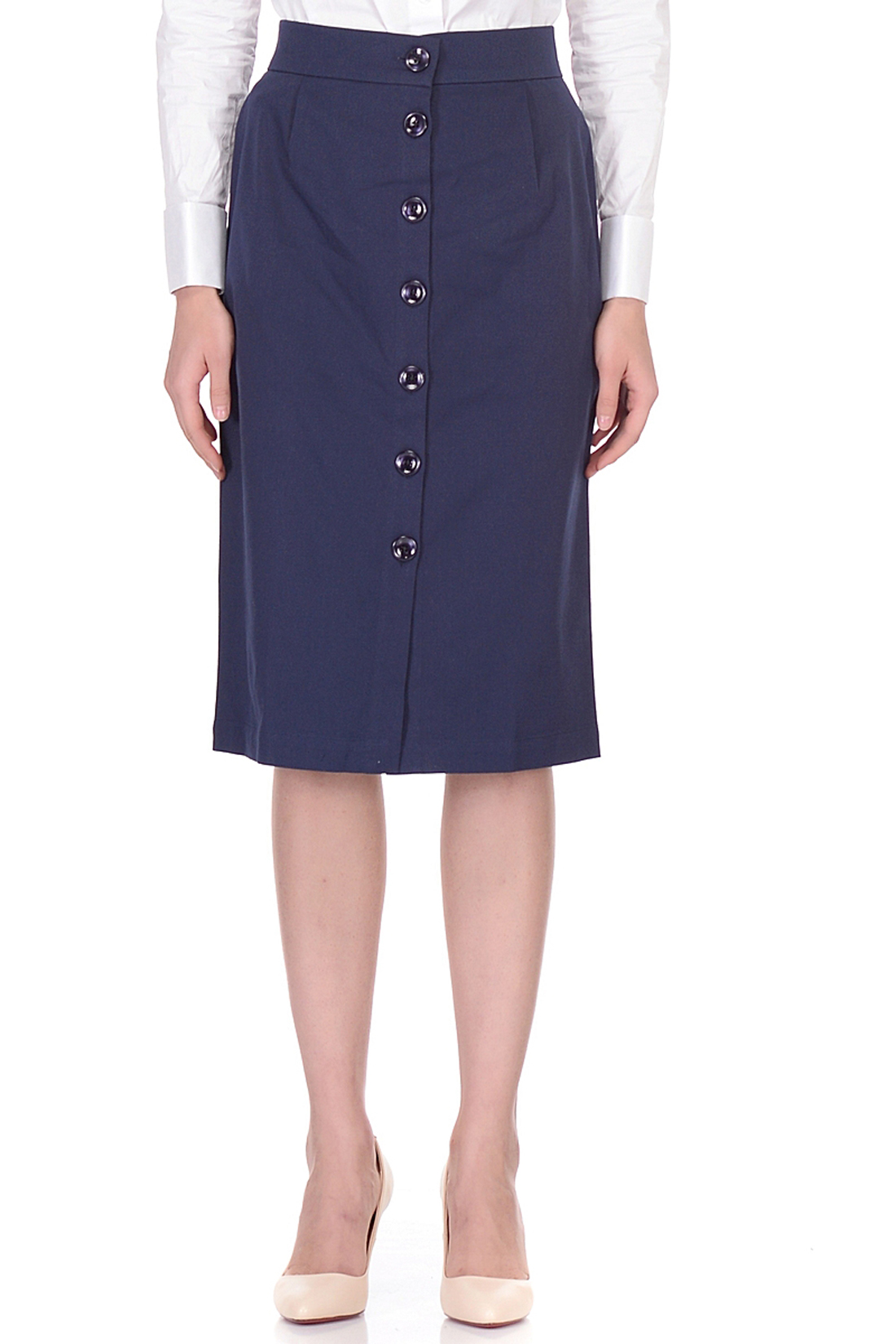 Классическая юбка с пуговицами (арт. baon B478007), размер XXL, цвет синий Классическая юбка с пуговицами (арт. baon B478007) - фото 3