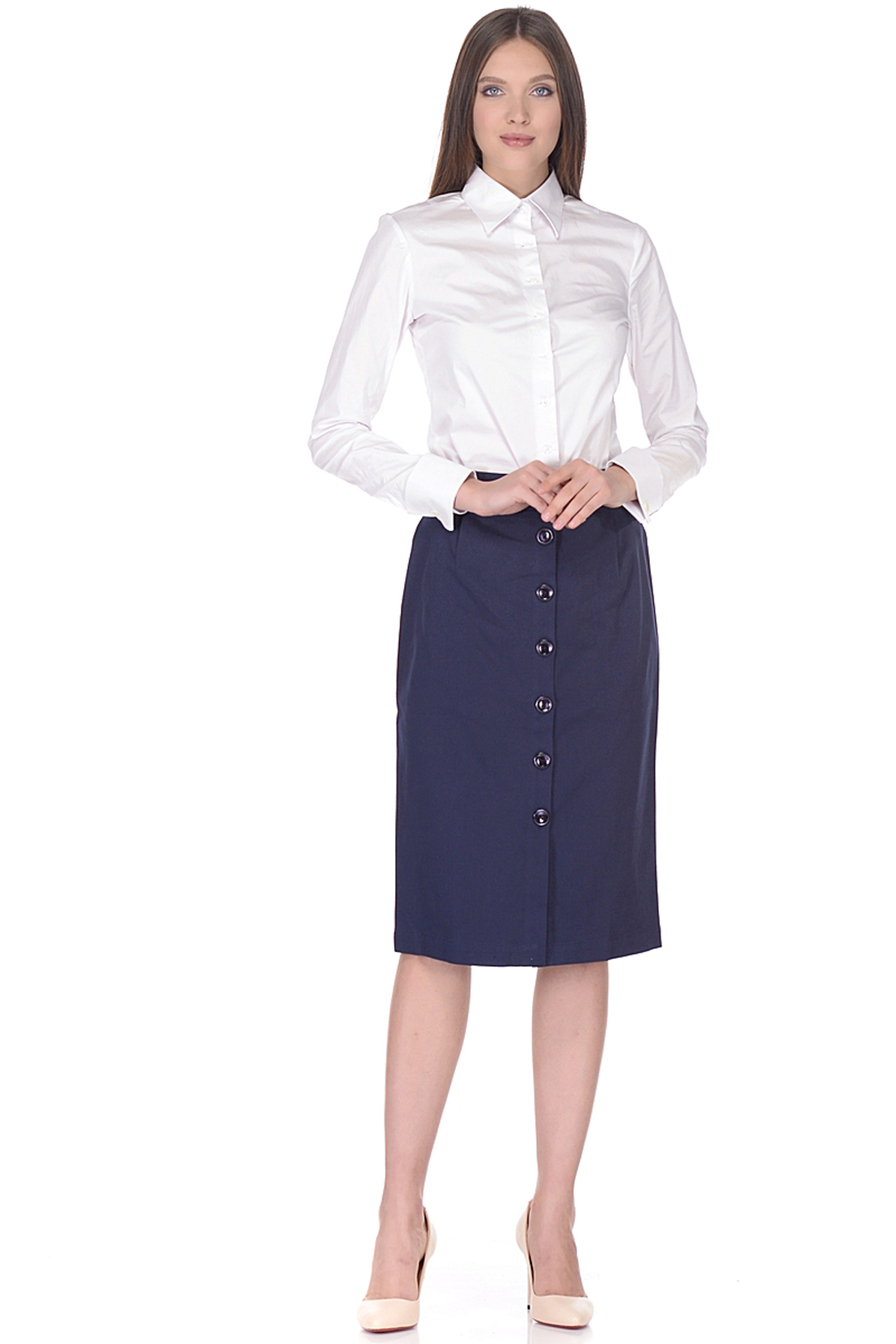 Классическая юбка с пуговицами (арт. baon B478007), размер XXL, цвет синий Классическая юбка с пуговицами (арт. baon B478007) - фото 1