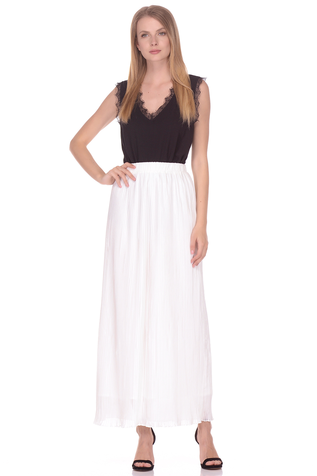 Длинная юбка-гофре (арт. baon B478036), размер XS, цвет белый Длинная юбка-гофре (арт. baon B478036) - фото 1