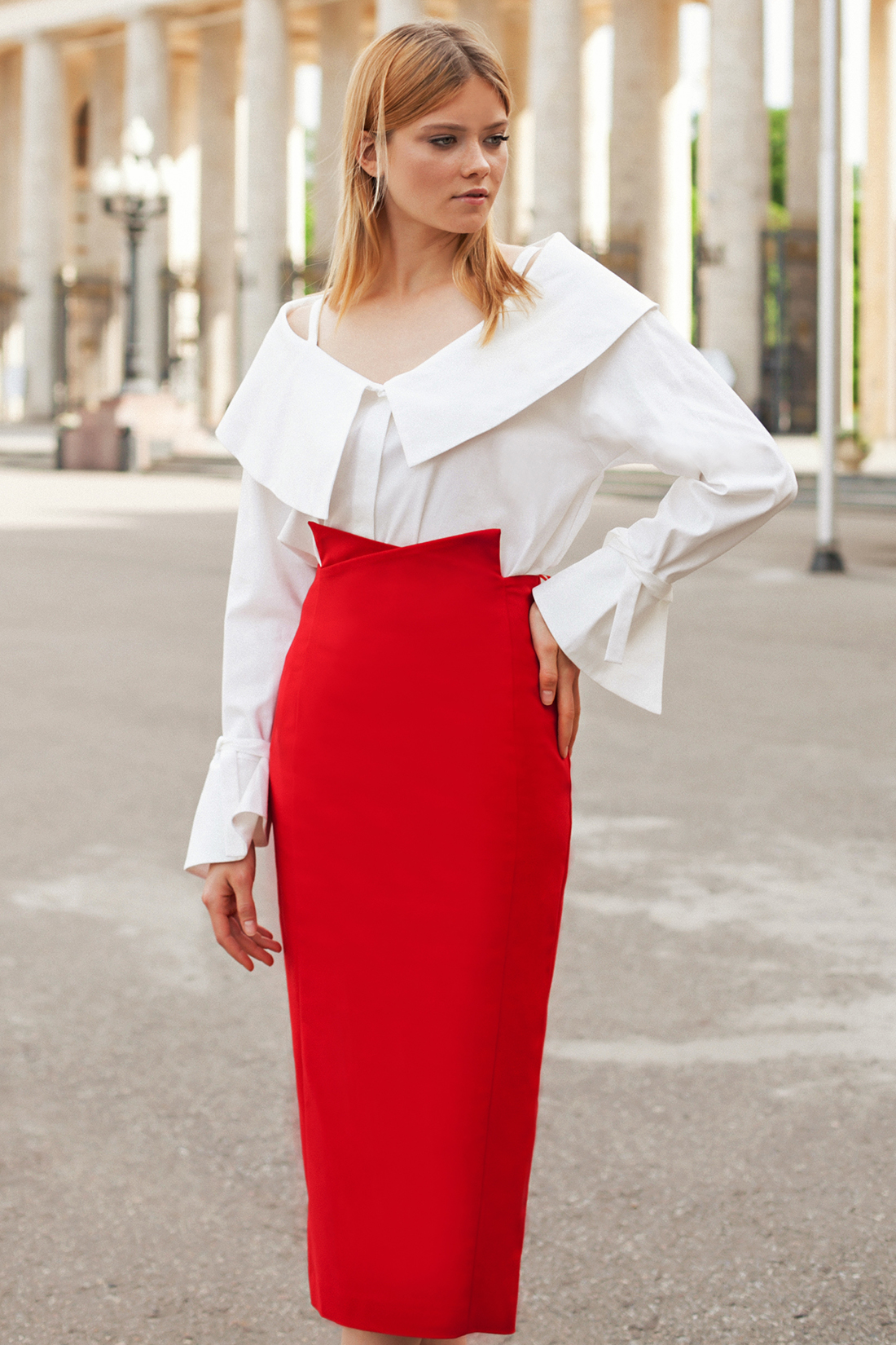 Красная юбка-миди (арт. baon B478038), размер XL, цвет красный Красная юбка-миди (арт. baon B478038) - фото 1