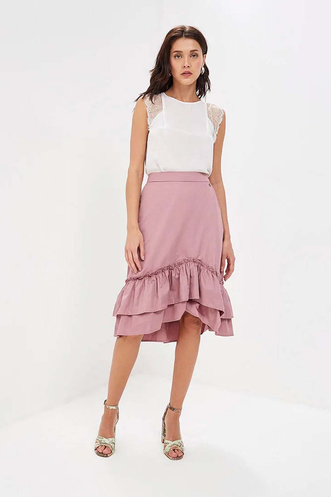 Розовая юбка с оборками (арт. baon B479018), размер M, цвет розовый Розовая юбка с оборками (арт. baon B479018) - фото 3