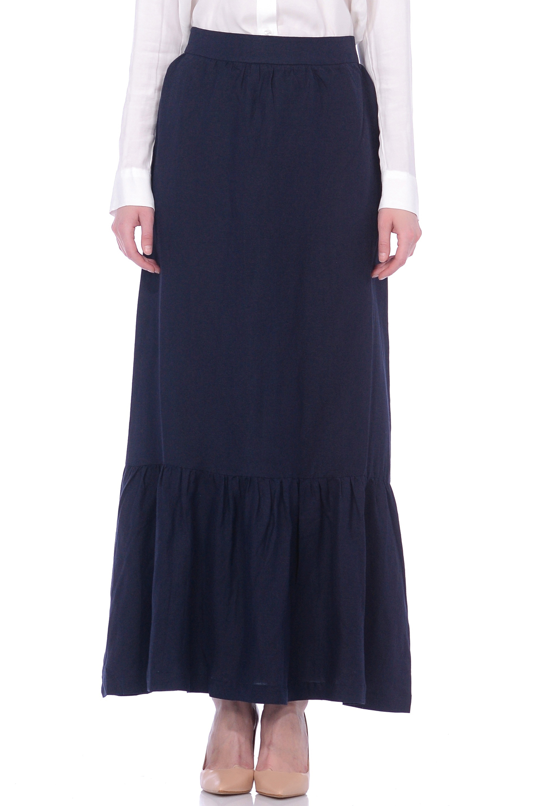 Длинная юбка из смесового льна (арт. baon B479019), размер L, цвет синий Длинная юбка из смесового льна (арт. baon B479019) - фото 1