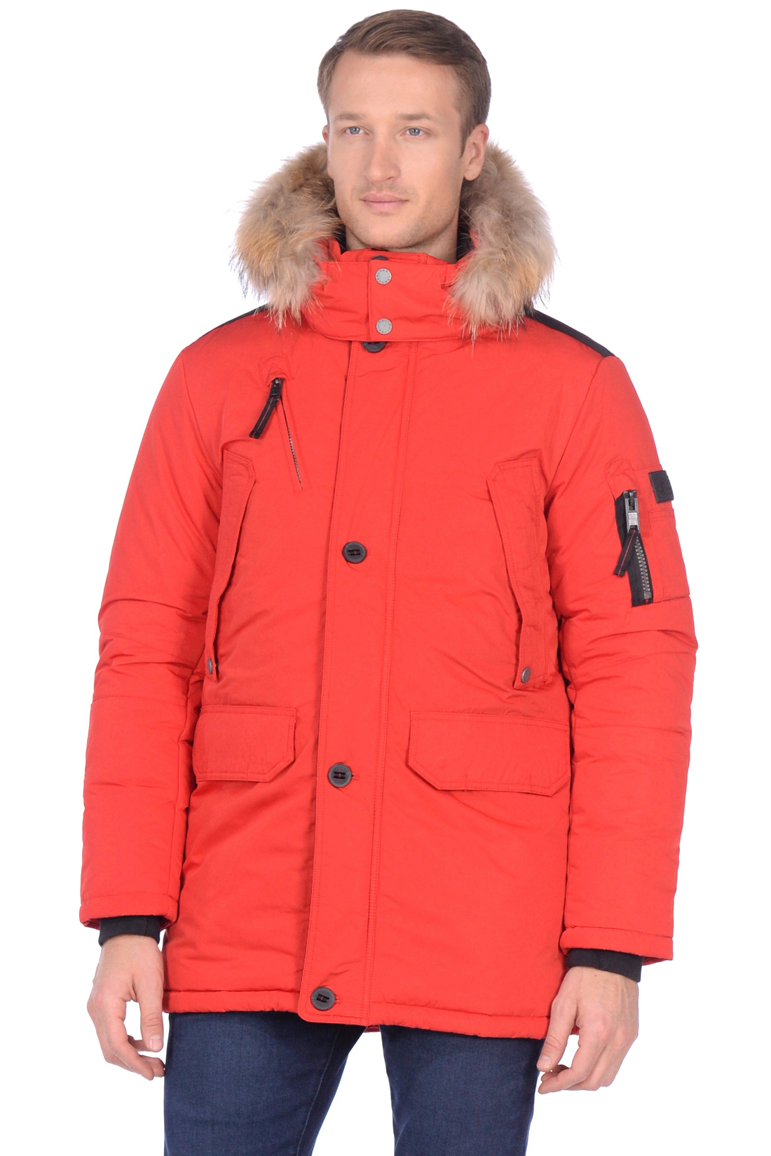 Куртка-парка с меховой отделкой (арт. baon B539532), размер 4XL, цвет красный