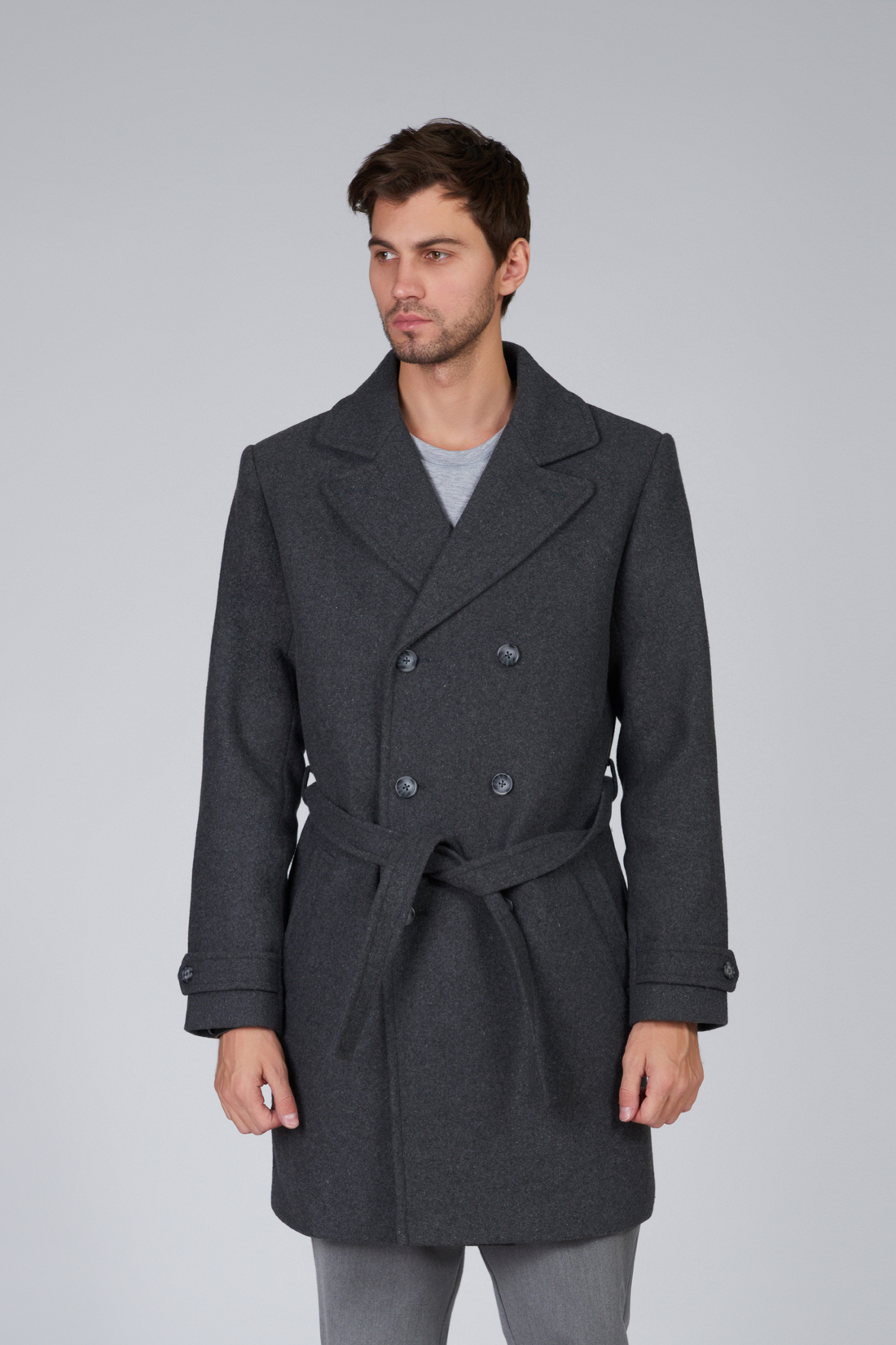 Пальто с поясом (арт. baon B567502), размер S, цвет серый