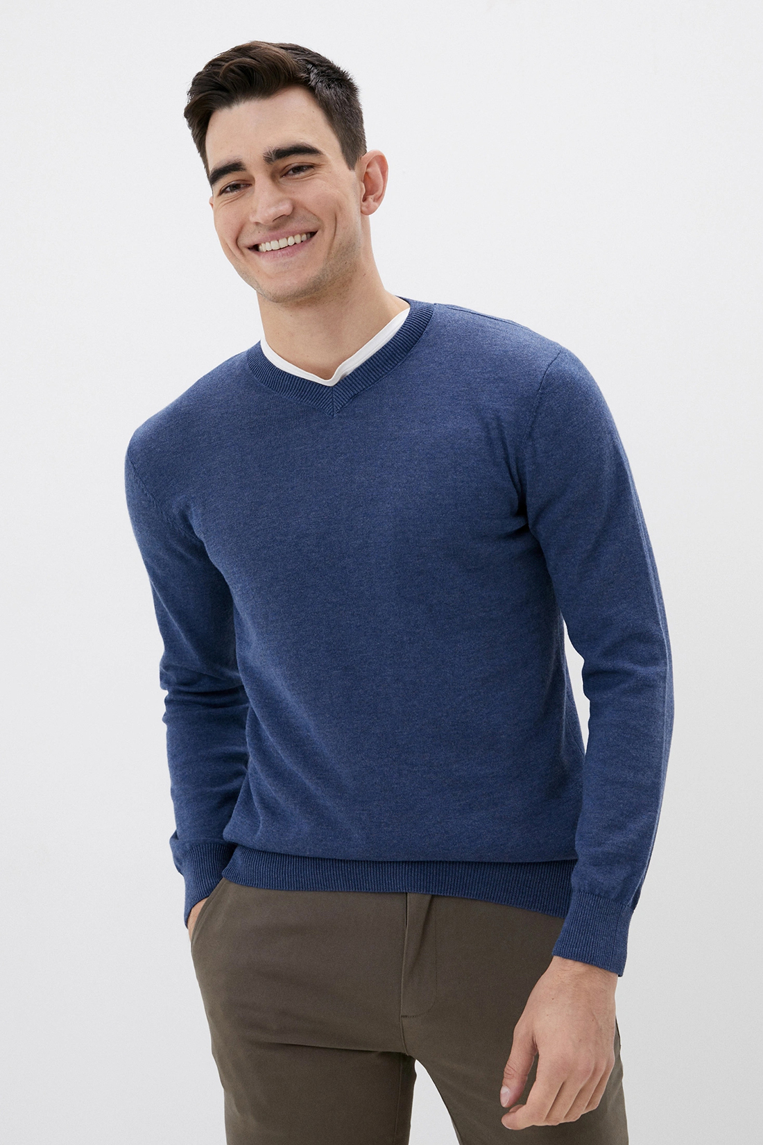 Базовый пуловер с хлопком (арт. baon B630702), размер XL, цвет baltic blue melange#синий