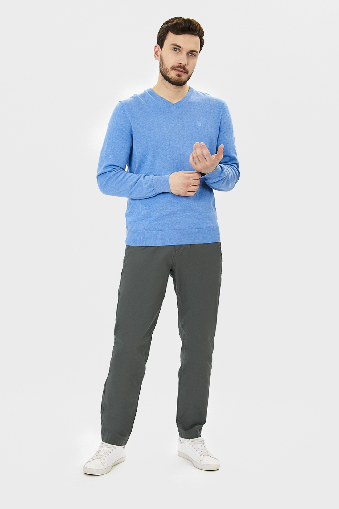 Базовый пуловер с хлопком (арт. baon B631201), размер 3XL, цвет белый Базовый пуловер с хлопком (арт. baon B631201) - фото 4