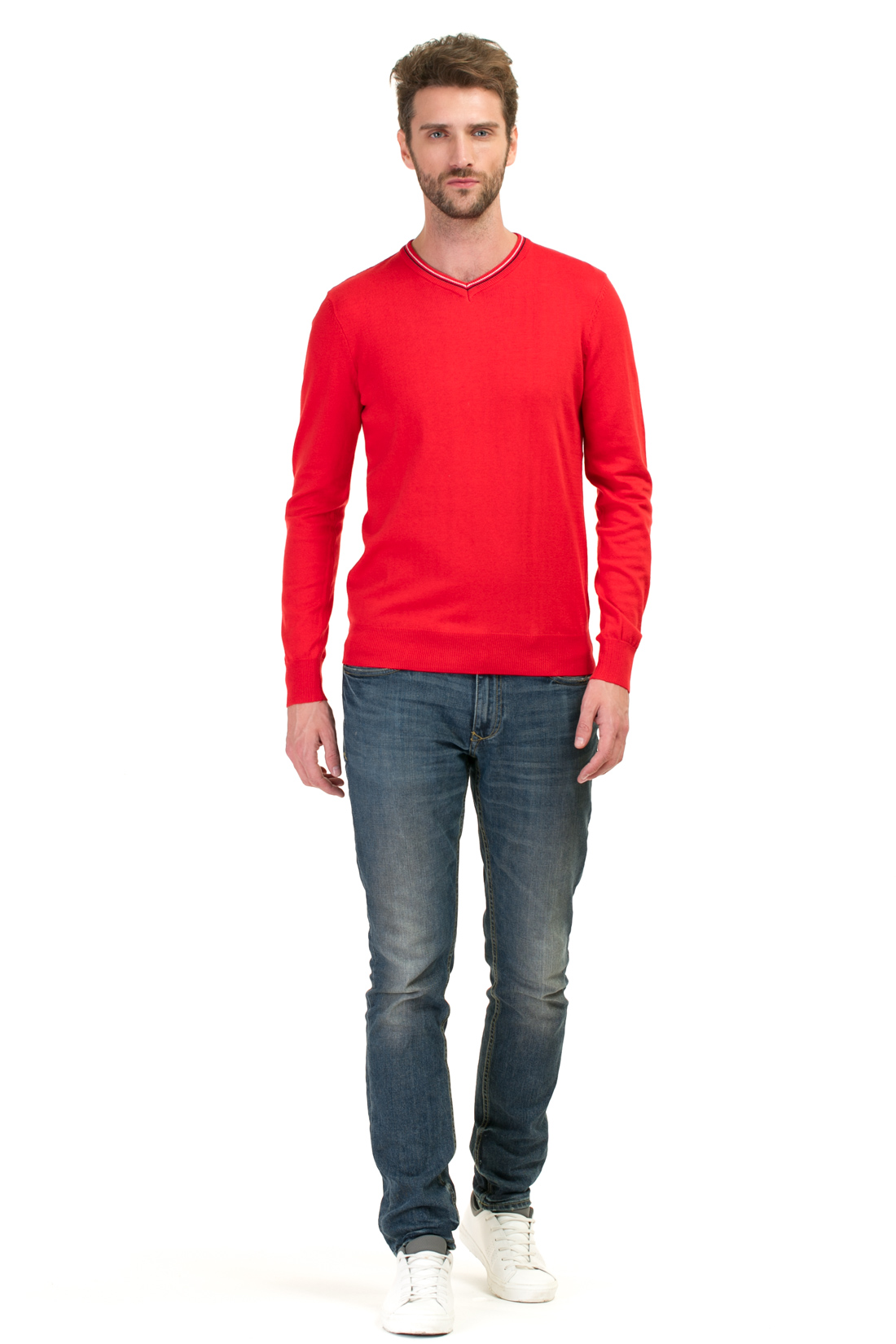 Пуловер с окантовкой на вырезе (арт. baon B637004), размер M, цвет красный Пуловер с окантовкой на вырезе (арт. baon B637004) - фото 3