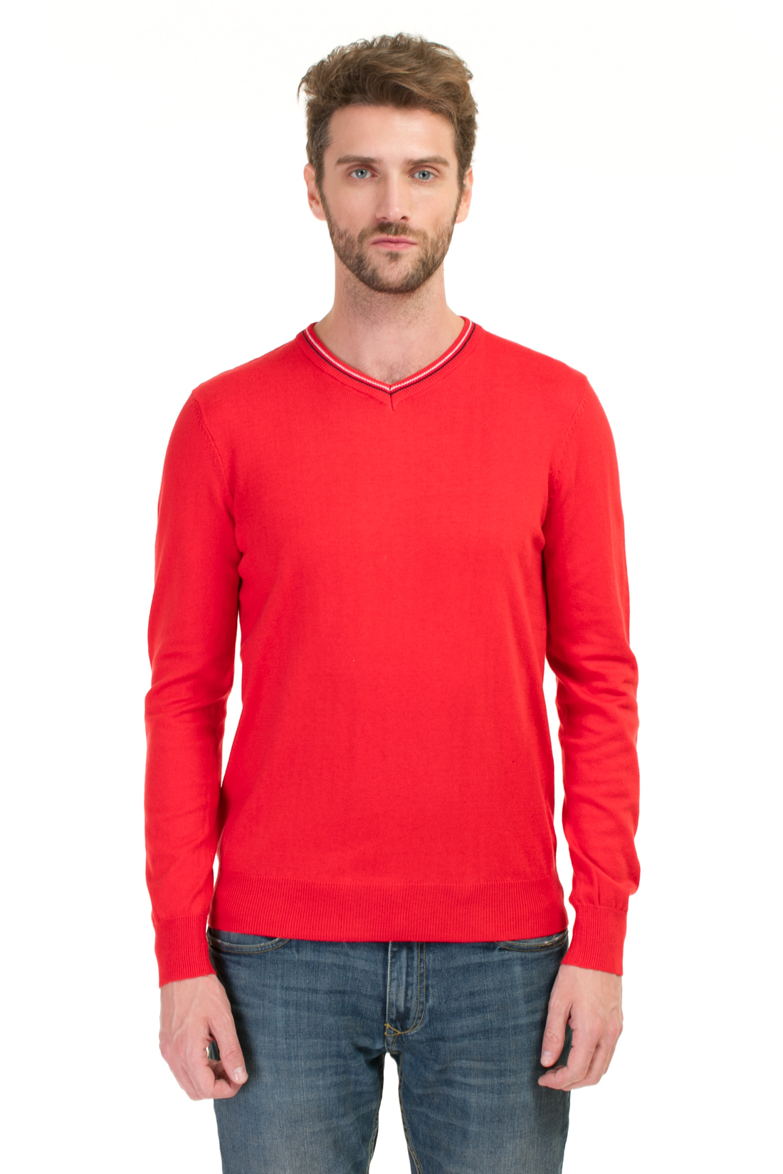 Пуловер с окантовкой на вырезе (арт. baon B637004), размер M, цвет красный Пуловер с окантовкой на вырезе (арт. baon B637004) - фото 1