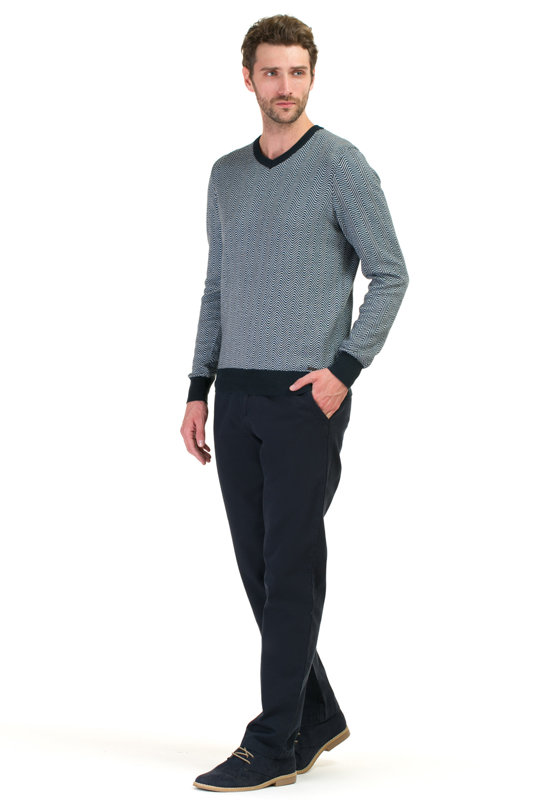 Пуловер с твидовым узором (арт. baon B637009), размер XXL, цвет синий Пуловер с твидовым узором (арт. baon B637009) - фото 5