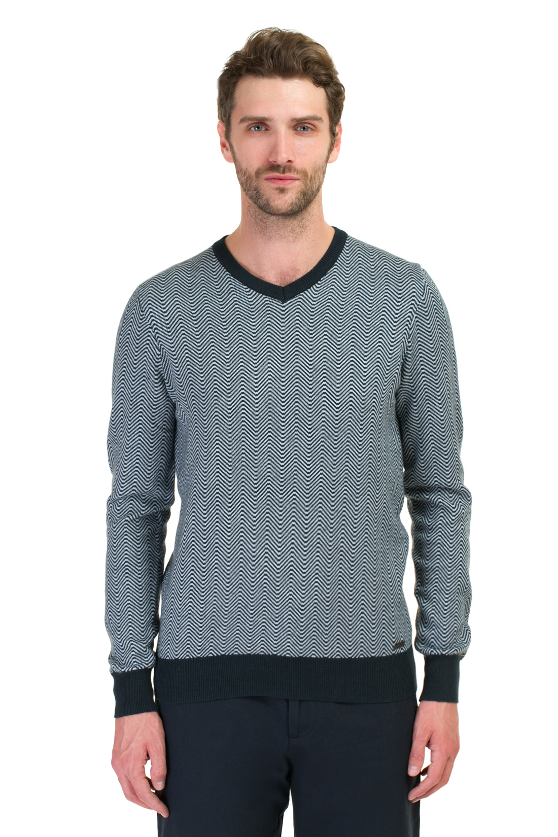 Пуловер с твидовым узором (арт. baon B637009), размер XXL, цвет синий Пуловер с твидовым узором (арт. baon B637009) - фото 1