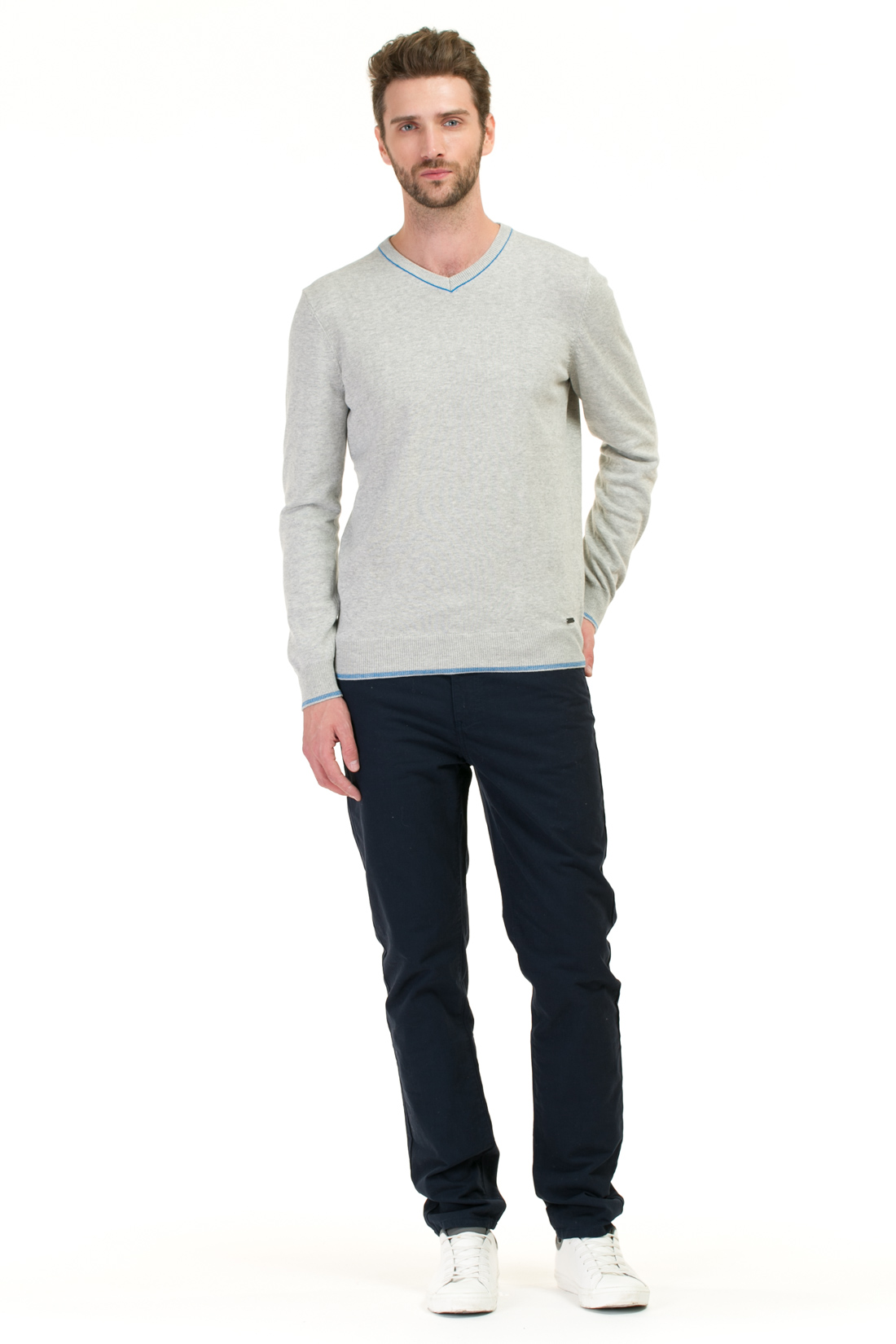 Пуловер с окантовкой (арт. baon B637011), размер L, цвет silver melange#серый Пуловер с окантовкой (арт. baon B637011) - фото 5