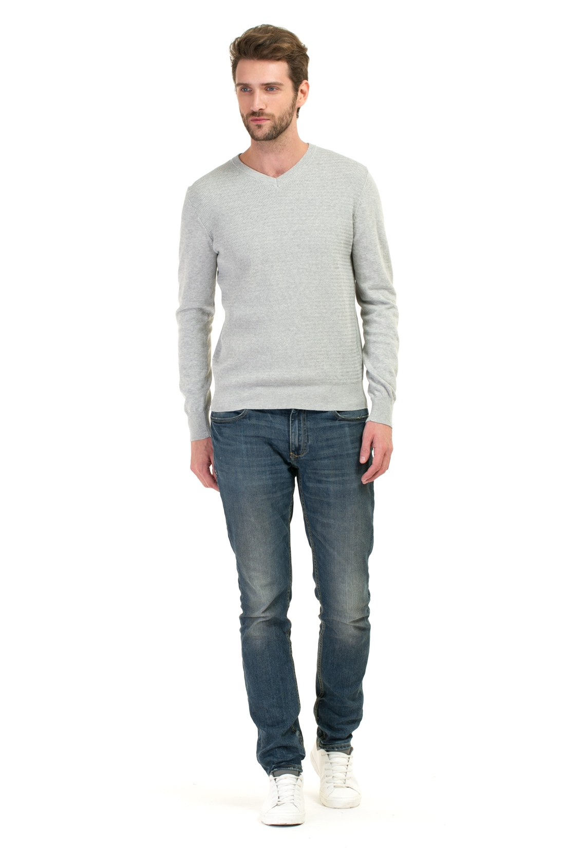 Пуловер с рельефным узором (арт. baon B637016), размер XXL, цвет silver melange#серый Пуловер с рельефным узором (арт. baon B637016) - фото 3