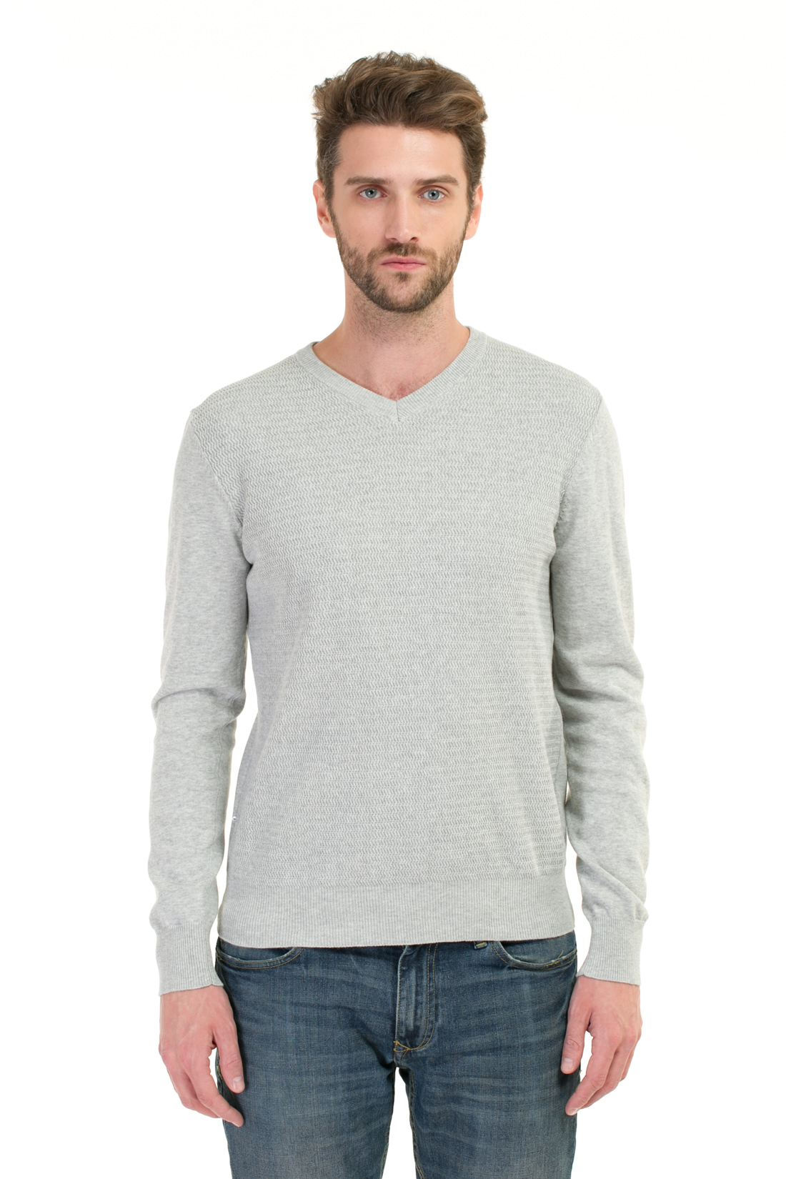 Пуловер с рельефным узором (арт. baon B637016), размер XXL, цвет silver melange#серый Пуловер с рельефным узором (арт. baon B637016) - фото 1