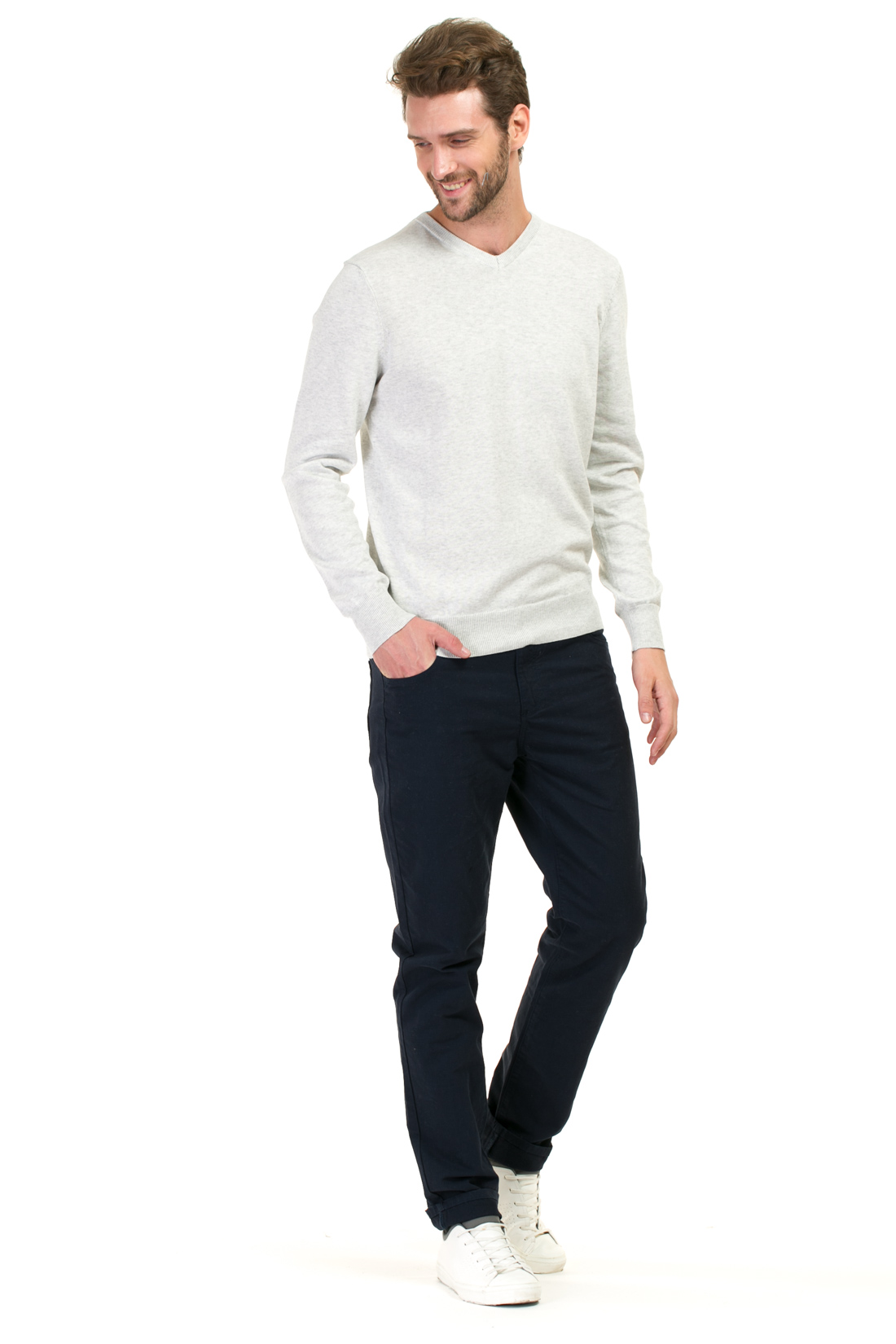 Базовый пуловер (арт. baon B637202), размер L, цвет light grey melange#серый Базовый пуловер (арт. baon B637202) - фото 5