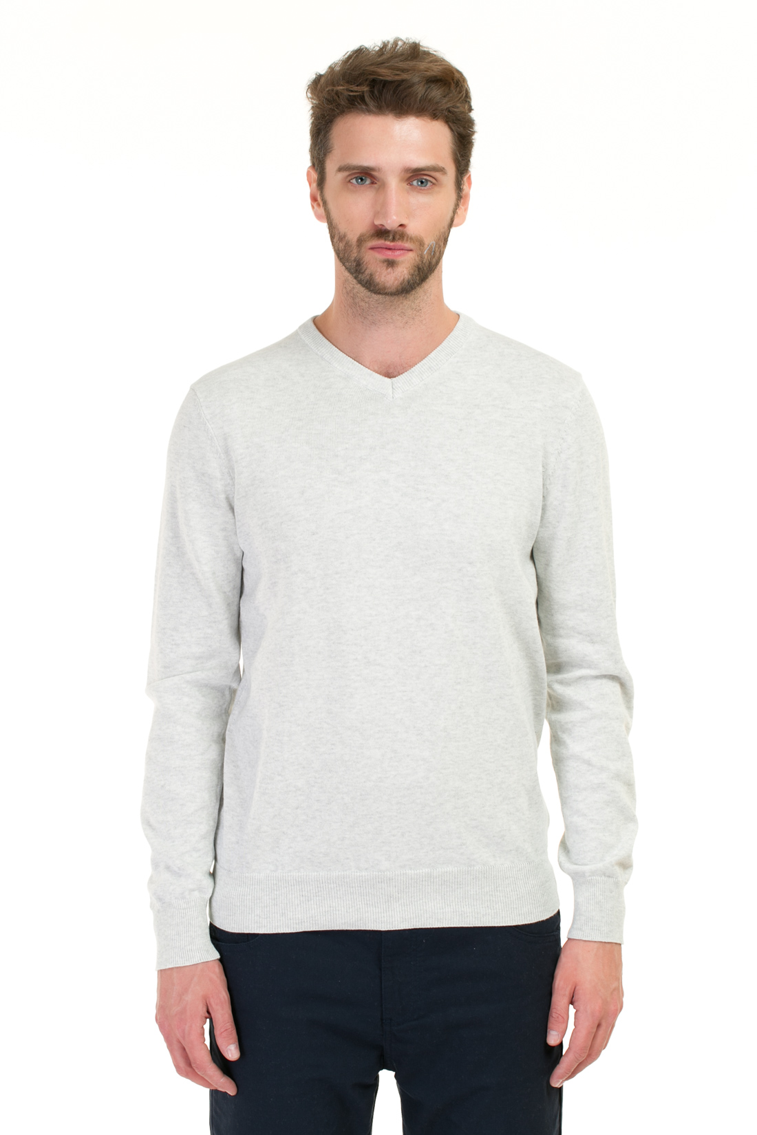 Базовый пуловер (арт. baon B637202), размер L, цвет light grey melange#серый Базовый пуловер (арт. baon B637202) - фото 1