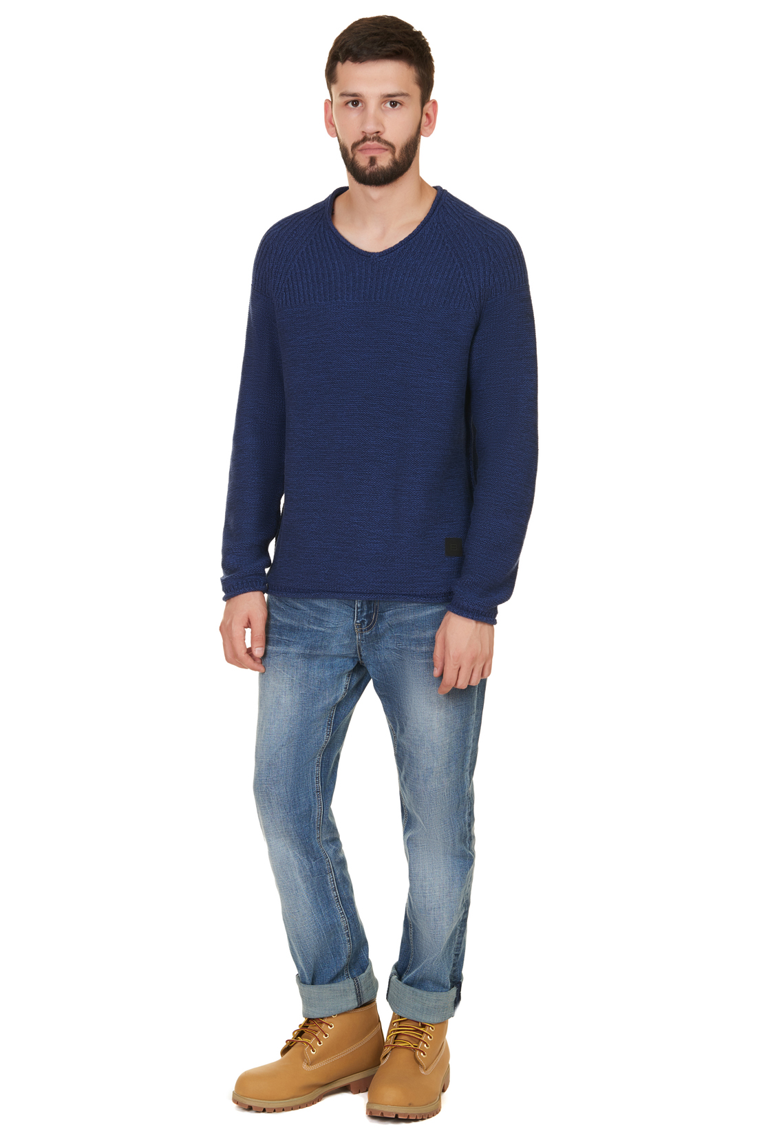 Пуловер из хлопка (арт. baon B637520), размер XXL, цвет deep navy melange#синий Пуловер из хлопка (арт. baon B637520) - фото 5