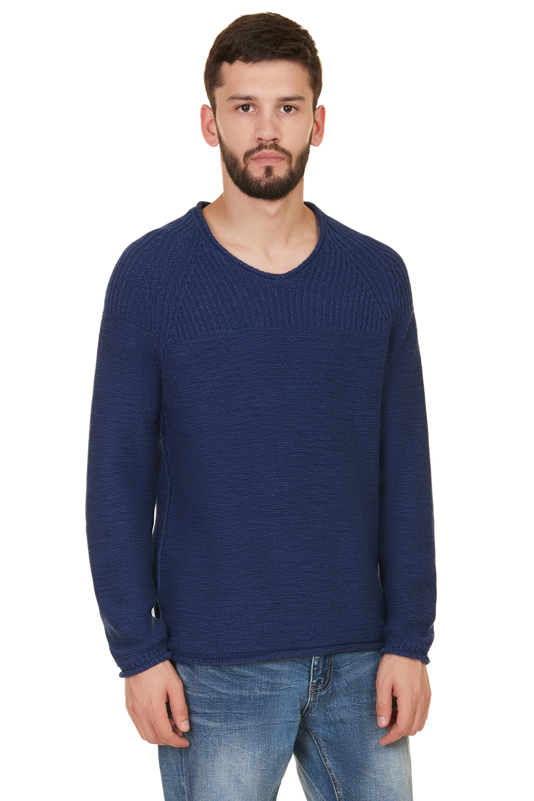 Пуловер из хлопка (арт. baon B637520), размер XXL, цвет deep navy melange#синий Пуловер из хлопка (арт. baon B637520) - фото 1