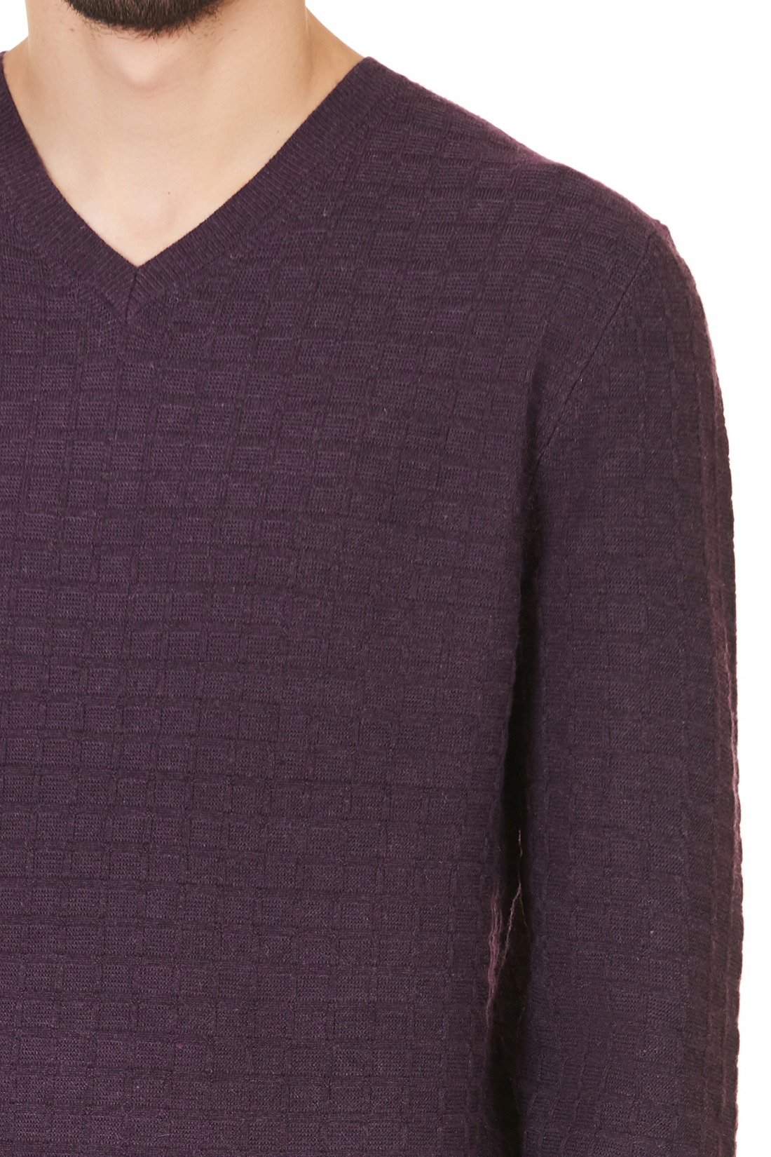Пуловер с рельефным узором в клетку (арт. baon B637521), размер L, цвет фиолетовый Пуловер с рельефным узором в клетку (арт. baon B637521) - фото 4