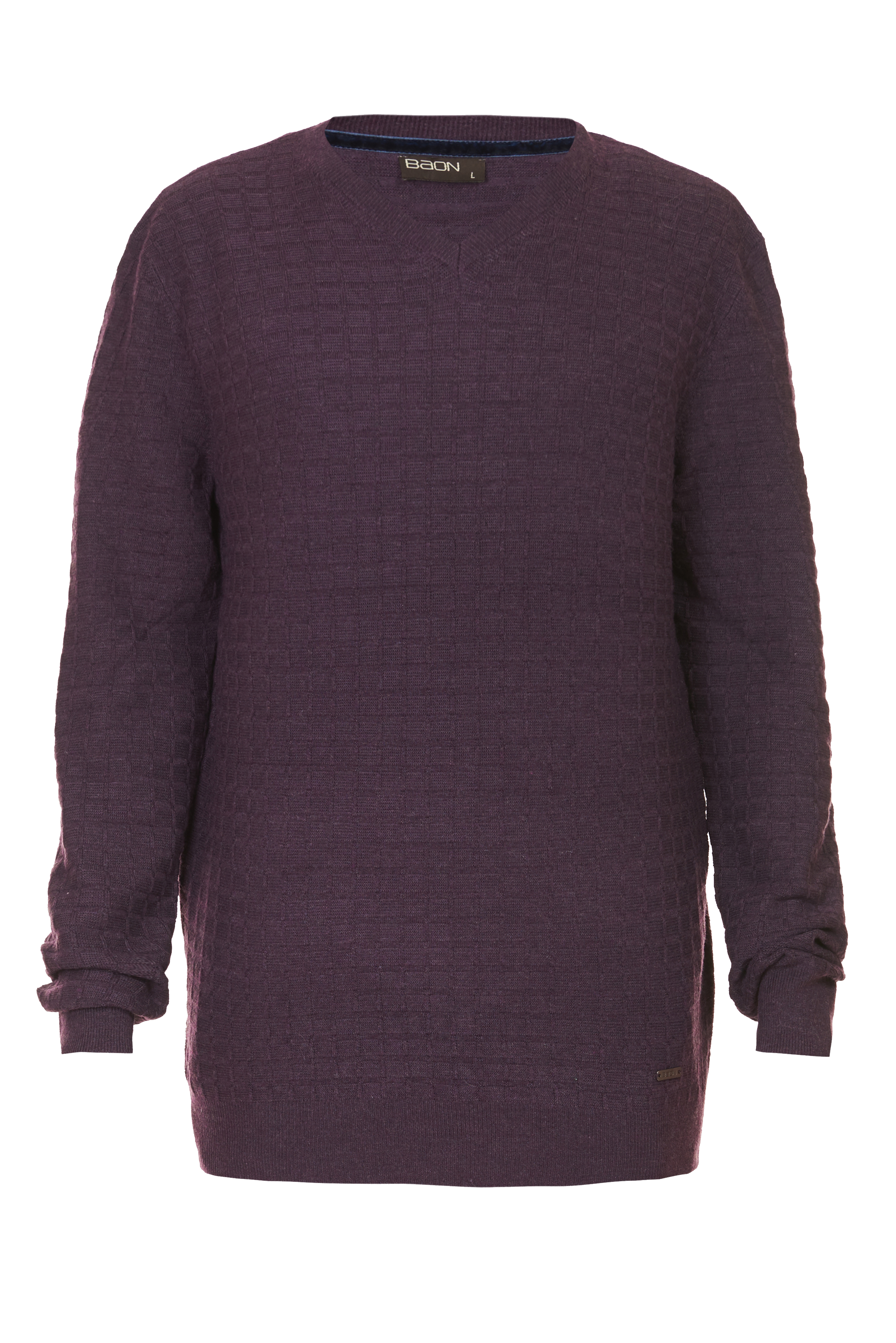Пуловер с рельефным узором в клетку (арт. baon B637521), размер L, цвет фиолетовый Пуловер с рельефным узором в клетку (арт. baon B637521) - фото 3