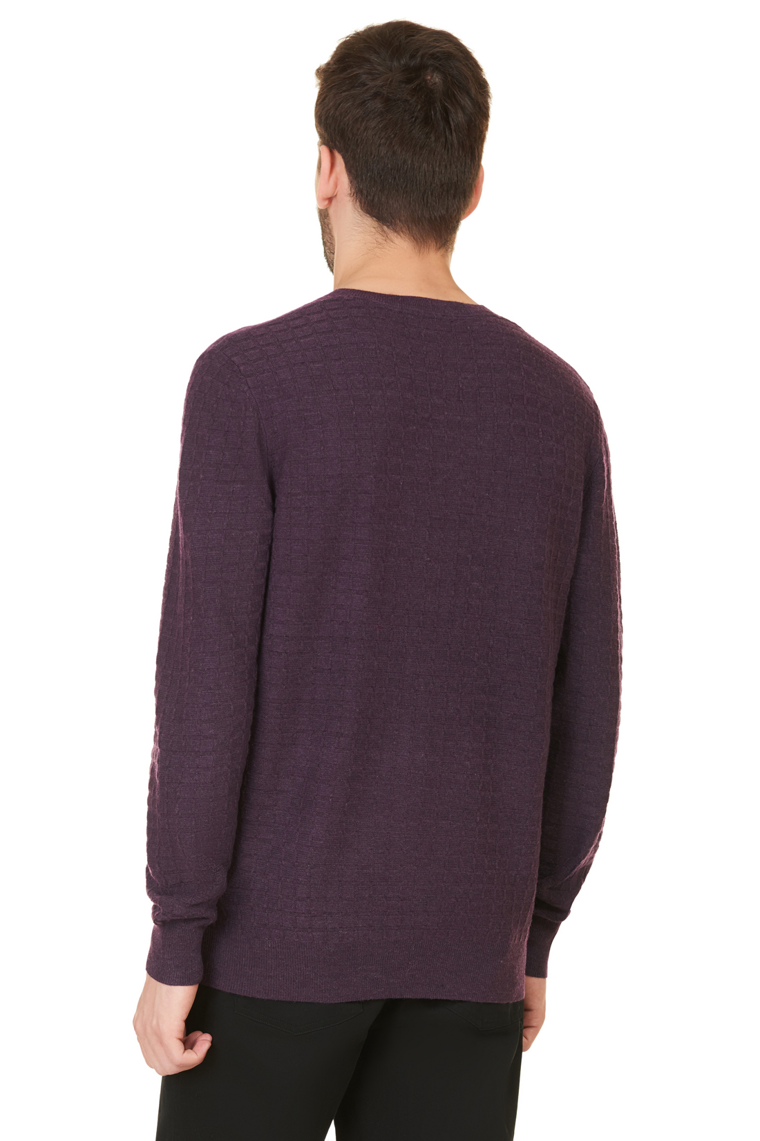 Пуловер с рельефным узором в клетку (арт. baon B637521), размер L, цвет фиолетовый Пуловер с рельефным узором в клетку (арт. baon B637521) - фото 2