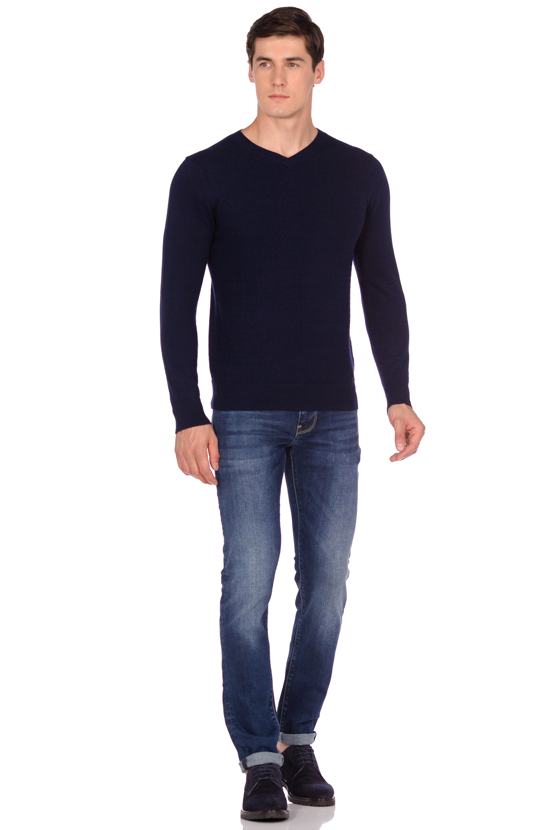 Пуловер с рельефным узором (арт. baon B638502), размер S, цвет deep navy melange#синий Пуловер с рельефным узором (арт. baon B638502) - фото 3