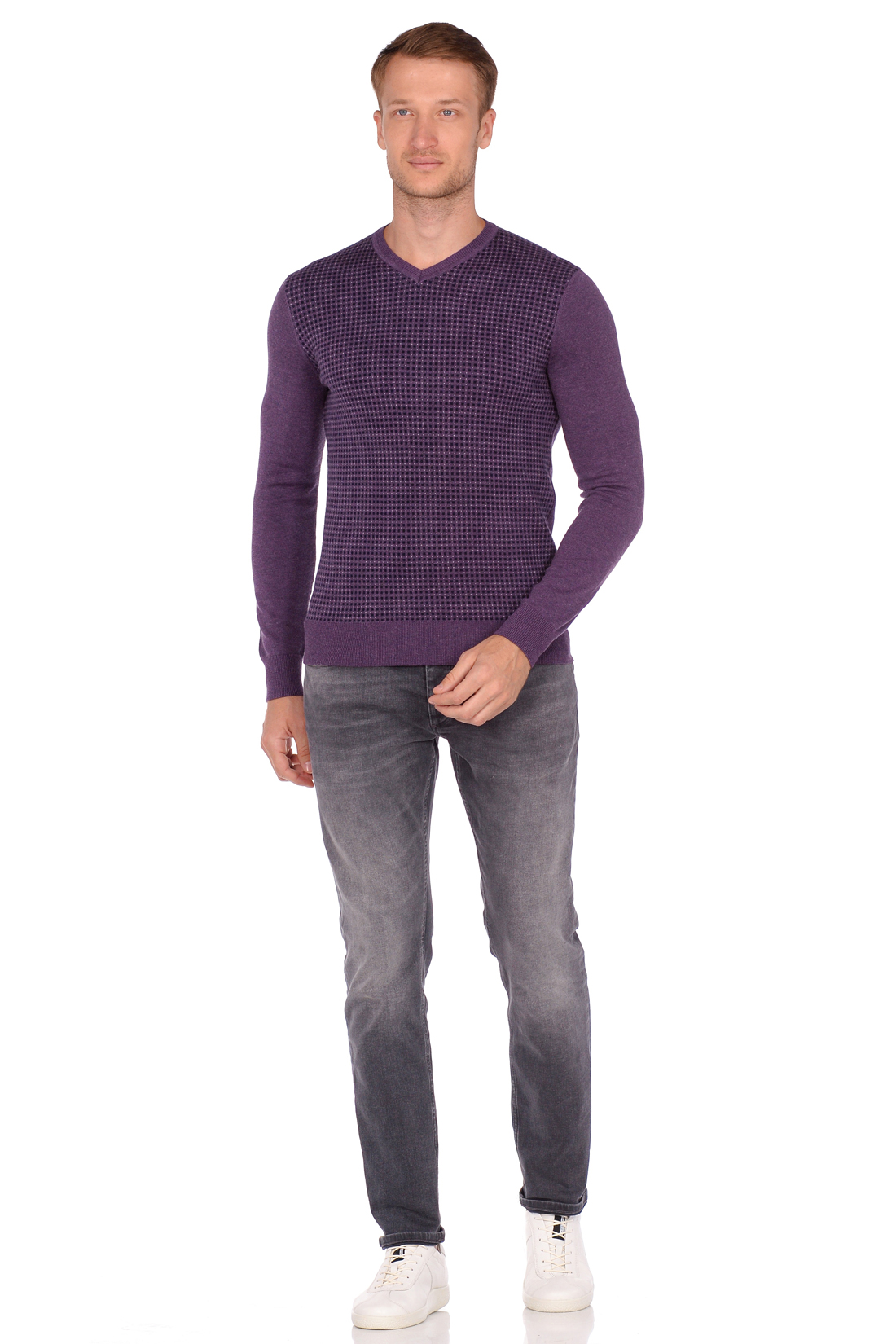 Пуловер с мелким узором в клетку (арт. baon B638503), размер XL, цвет фиолетовый Пуловер с мелким узором в клетку (арт. baon B638503) - фото 3