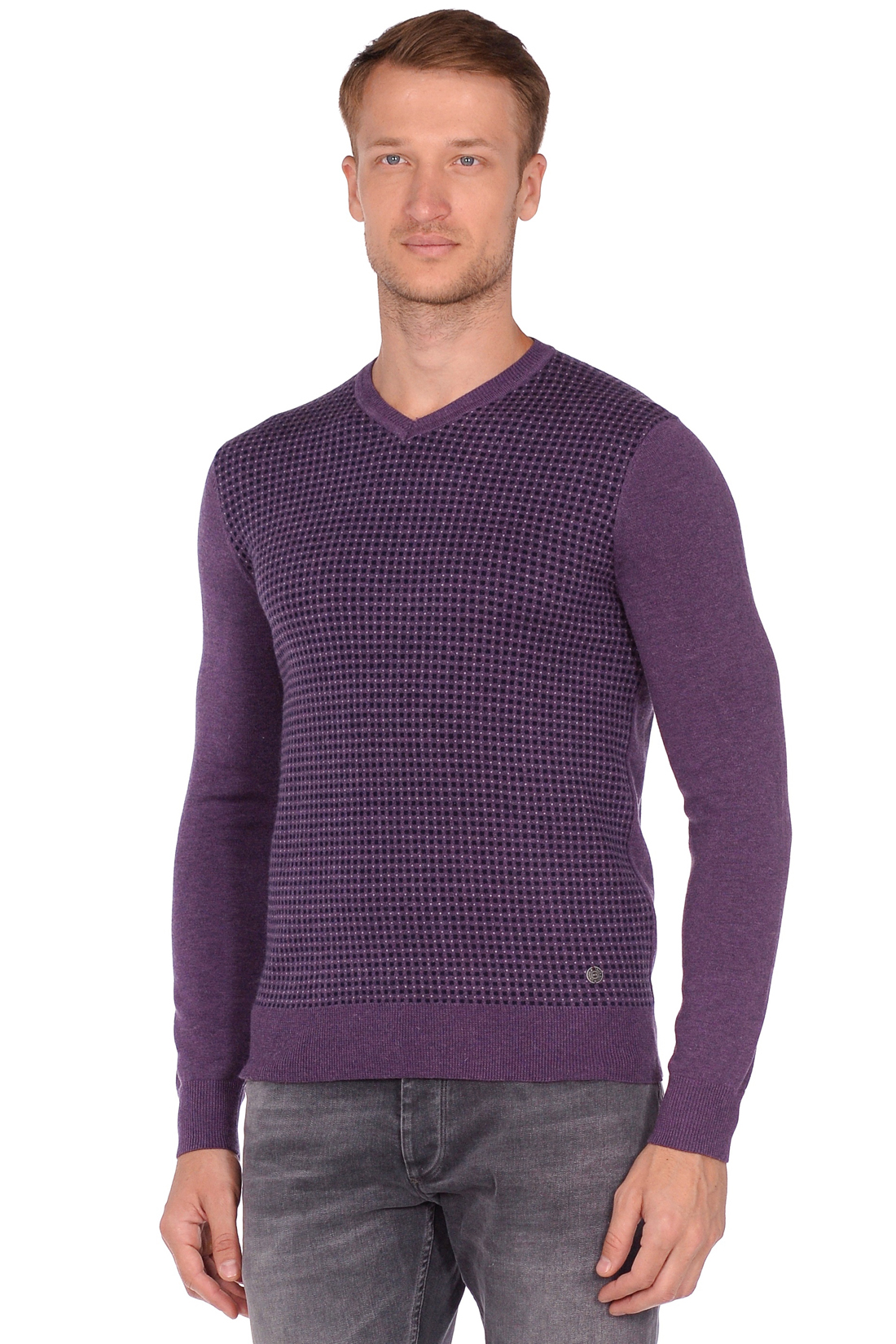 Пуловер с мелким узором в клетку (арт. baon B638503), размер XL, цвет фиолетовый Пуловер с мелким узором в клетку (арт. baon B638503) - фото 1