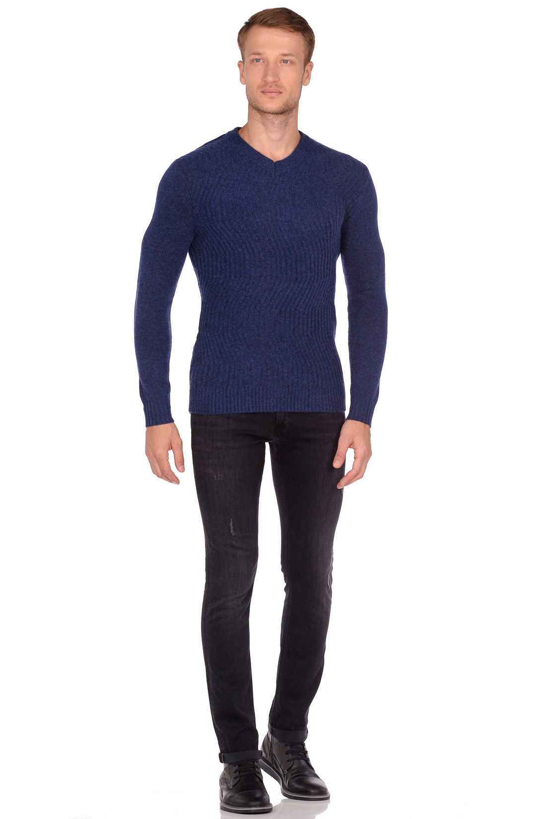 Пуловер с волнистым рисунком (арт. baon B638570), размер XXL, цвет baltic blue melange#синий Пуловер с волнистым рисунком (арт. baon B638570) - фото 3