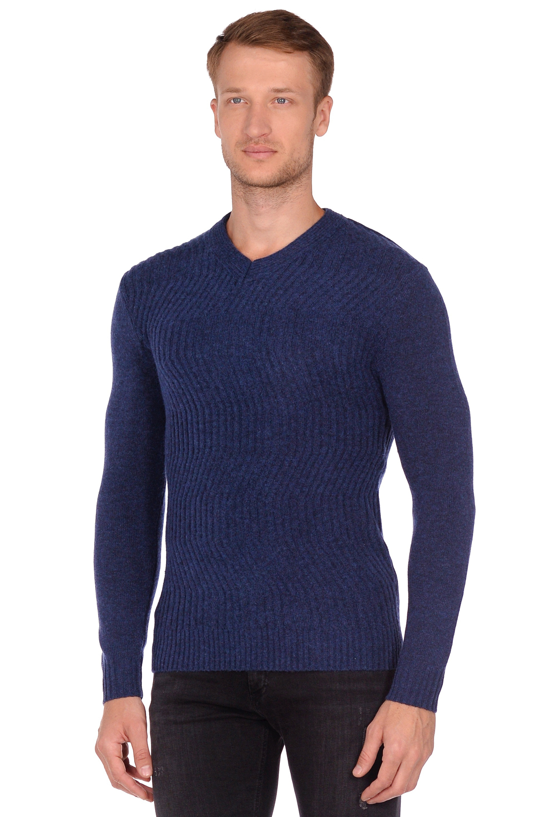 Пуловер с волнистым рисунком (арт. baon B638570), размер XXL, цвет baltic blue melange#синий Пуловер с волнистым рисунком (арт. baon B638570) - фото 1