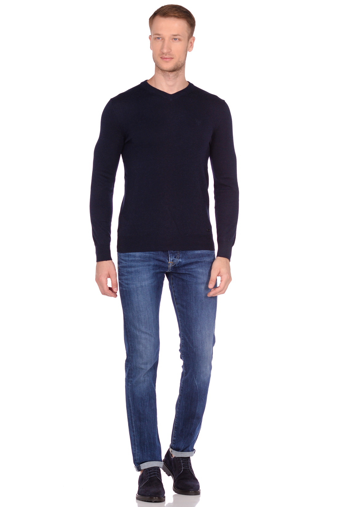 Базовый пуловер (арт. baon B638703), размер L, цвет deep navy melange#синий Базовый пуловер (арт. baon B638703) - фото 3