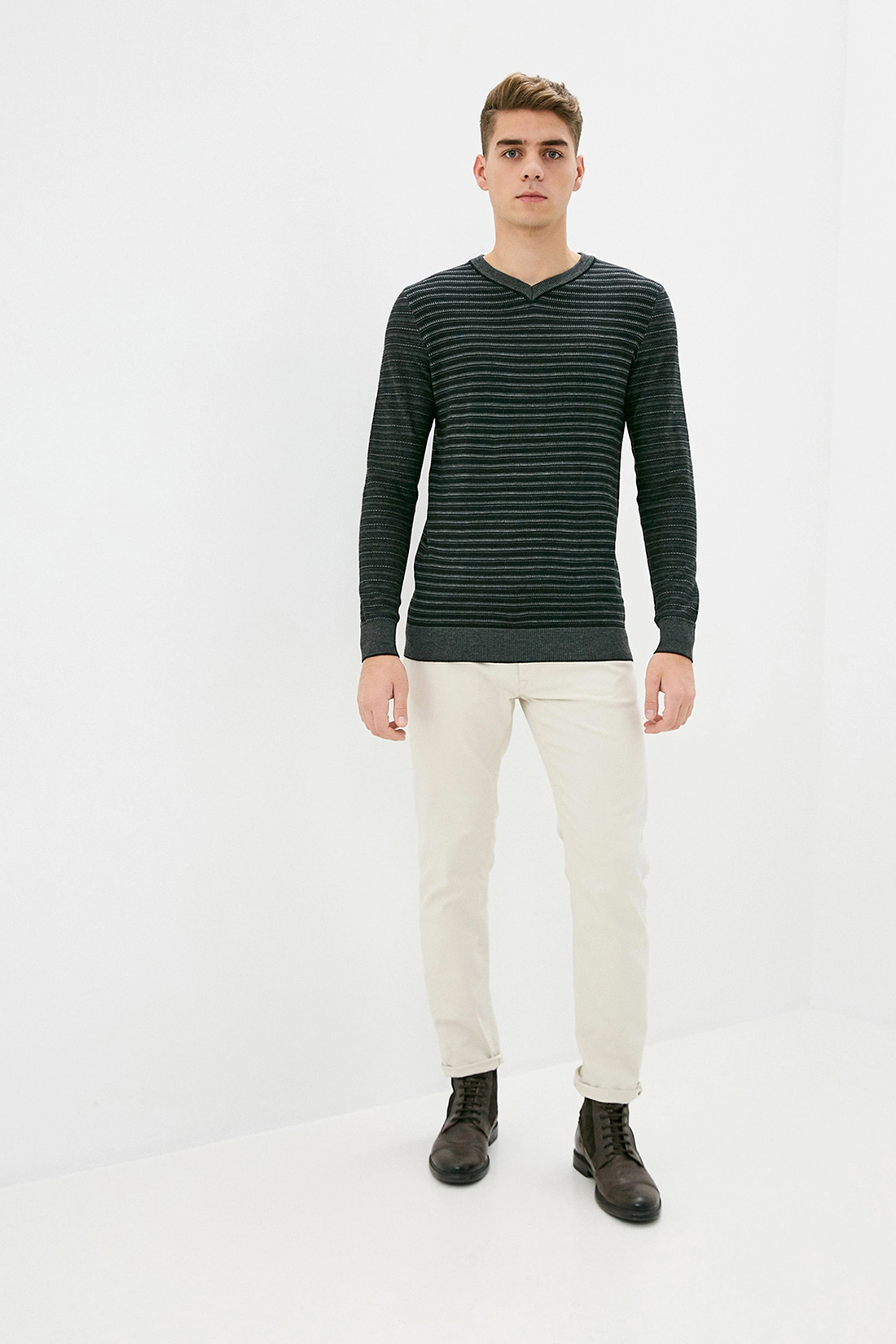 Пуловер с рельефными полосками (арт. baon B639502), размер XL, цвет белый Пуловер с рельефными полосками (арт. baon B639502) - фото 4
