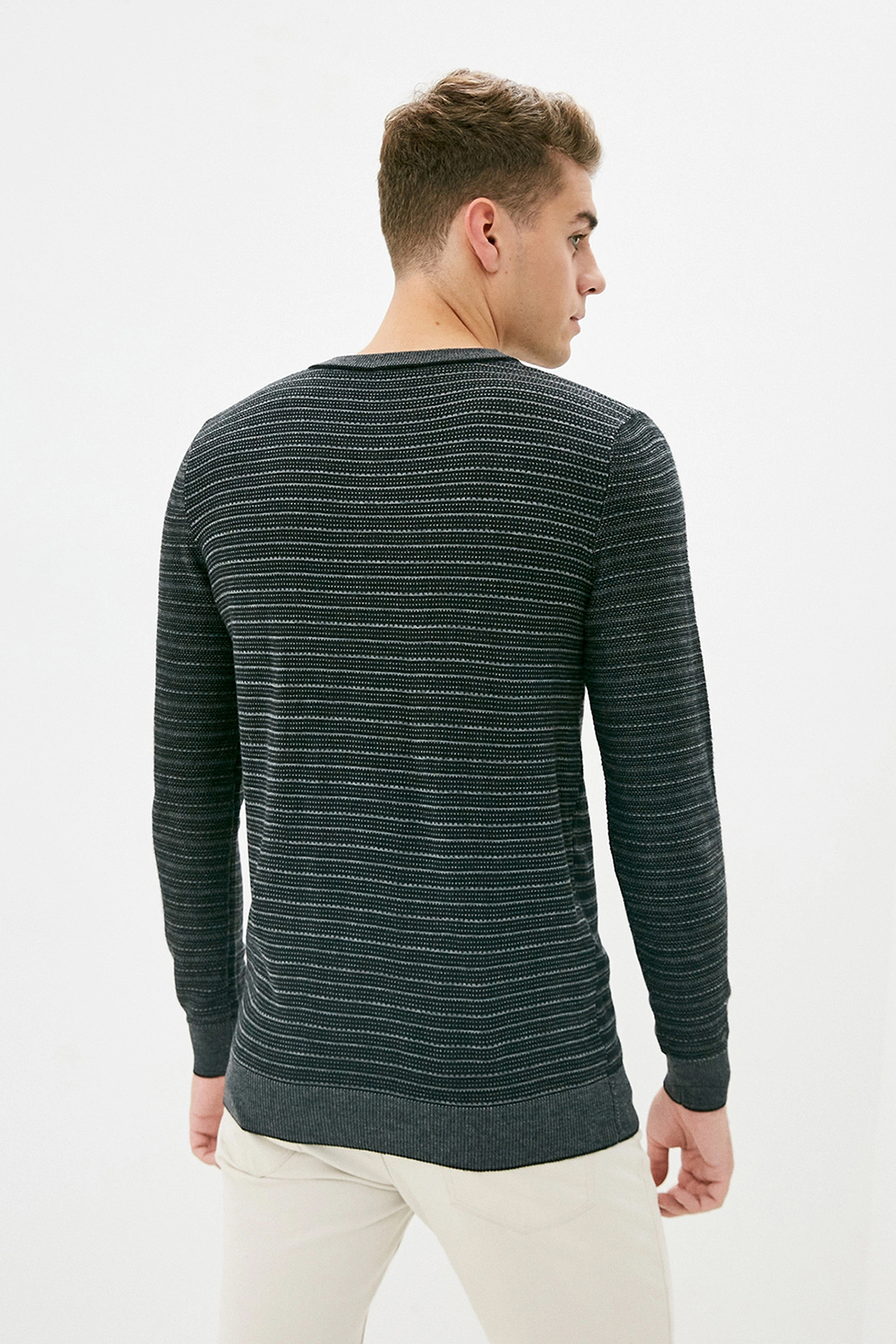 Пуловер с рельефными полосками (арт. baon B639502), размер XL, цвет белый Пуловер с рельефными полосками (арт. baon B639502) - фото 2