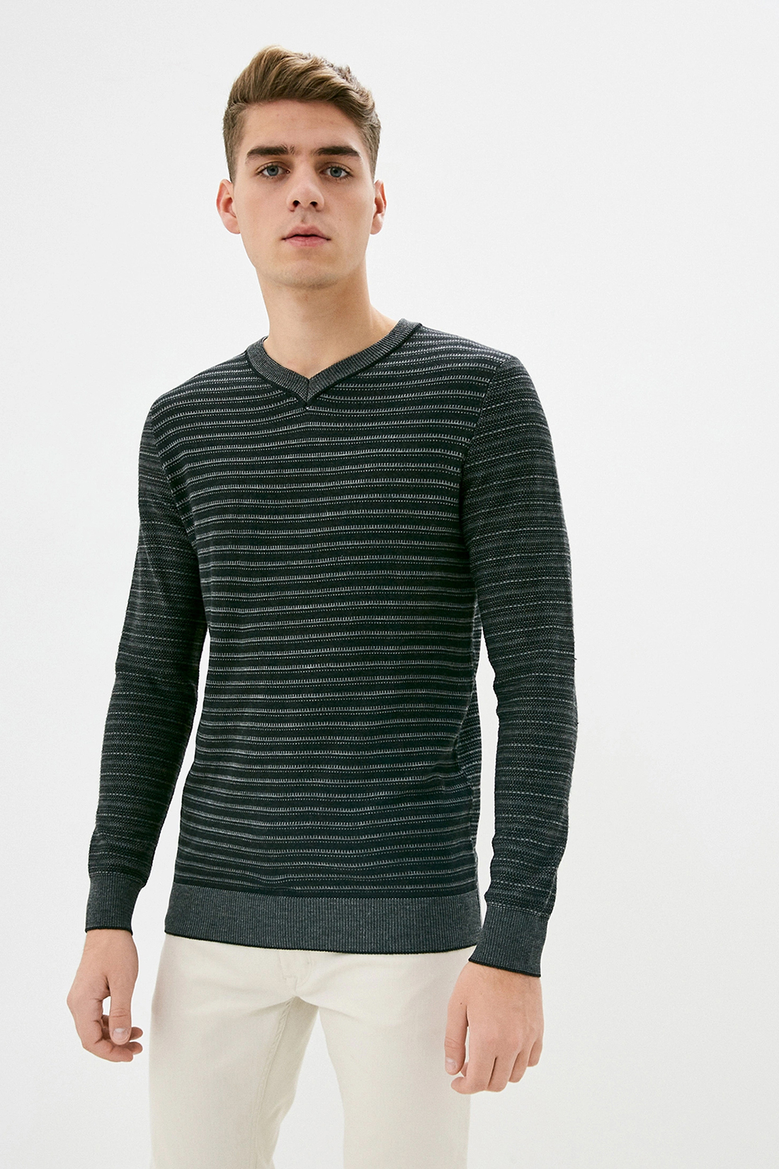 Пуловер с рельефными полосками (арт. baon B639502), размер XL, цвет белый Пуловер с рельефными полосками (арт. baon B639502) - фото 1