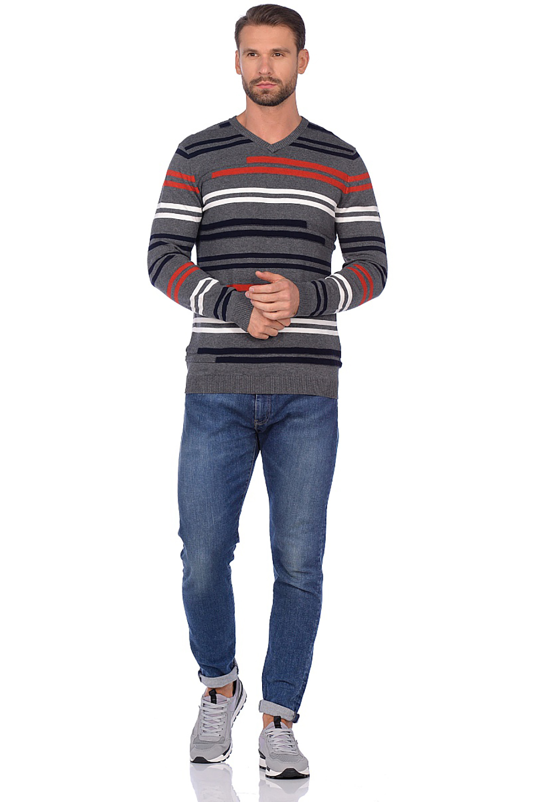 Пуловер с контрастными полосками (арт. baon B639530), размер XXL, цвет серый Пуловер с контрастными полосками (арт. baon B639530) - фото 3